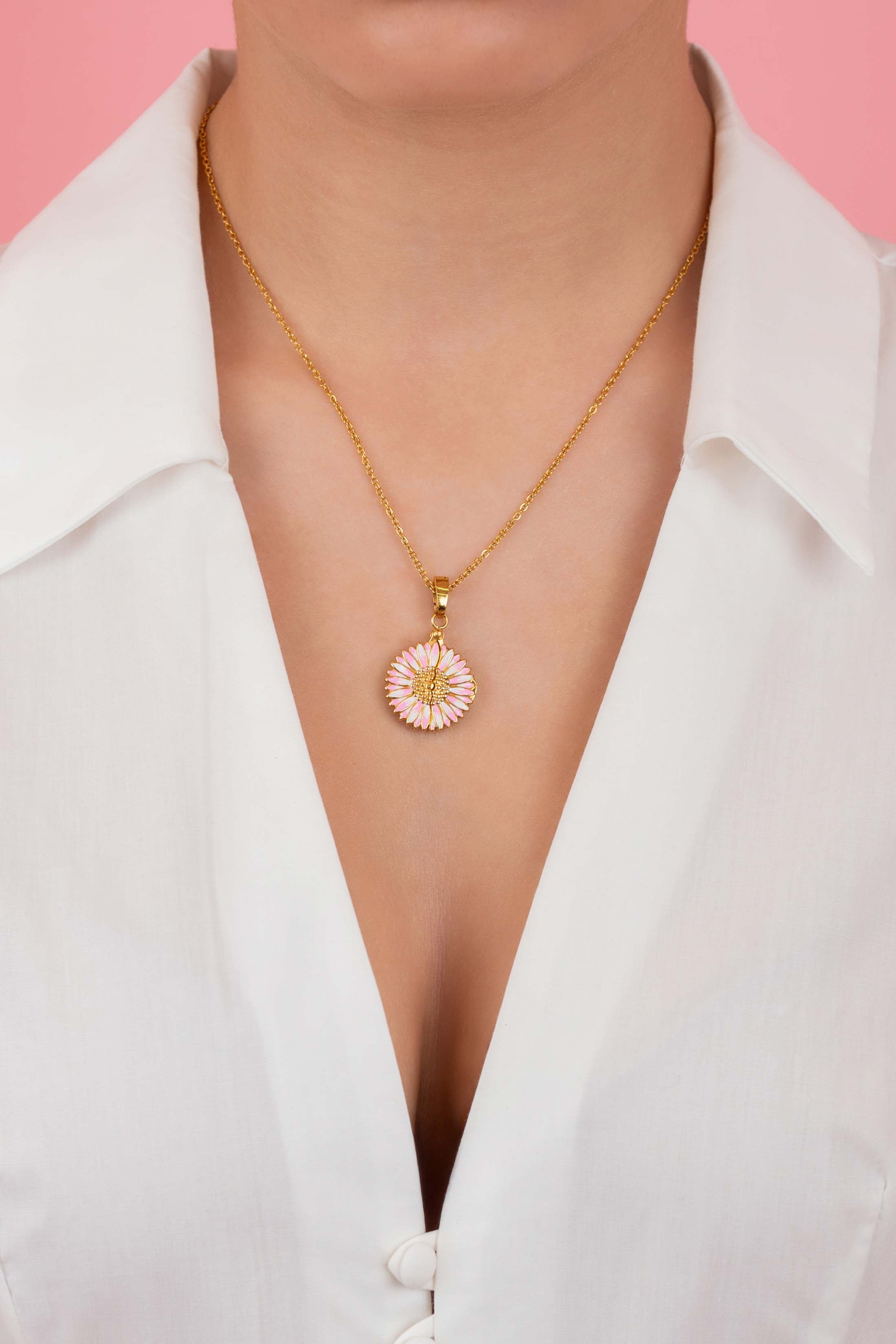 Gerbera Glow Stud Earrings & Engravable Necklace Gift Set