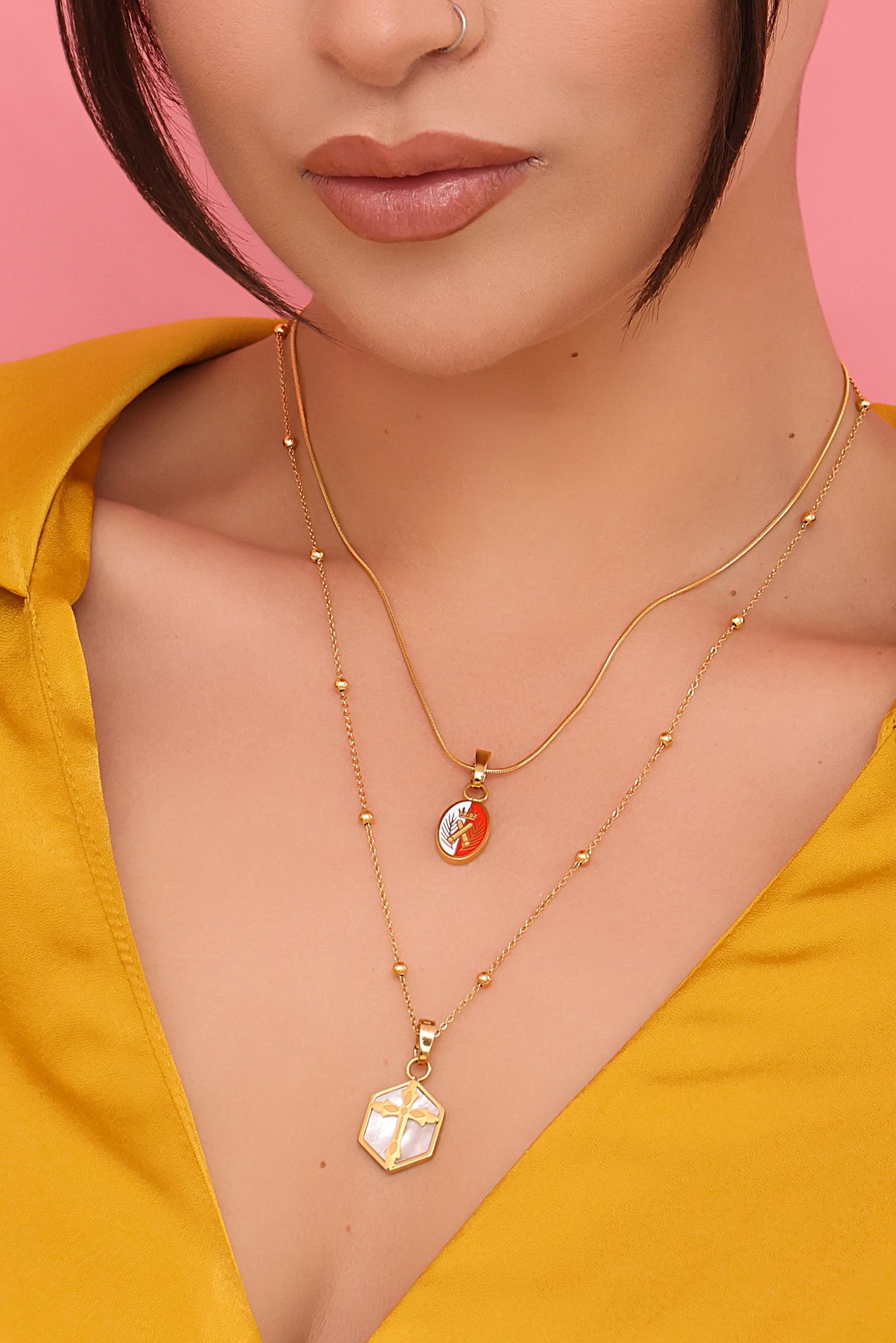 Hexagon Mother of Pearl Cross Pendant