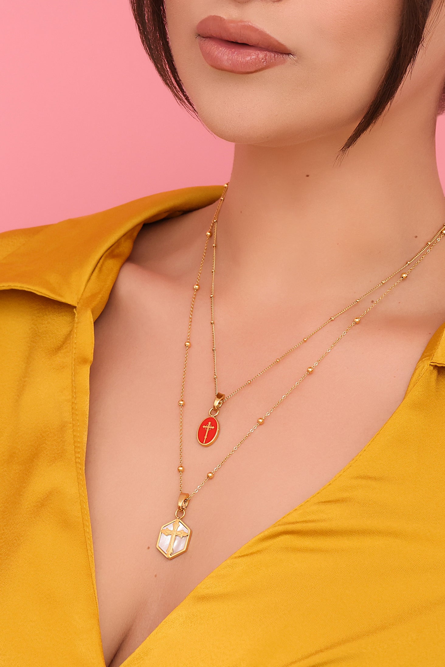 Hexagon Mother of Pearl Cross Pendant