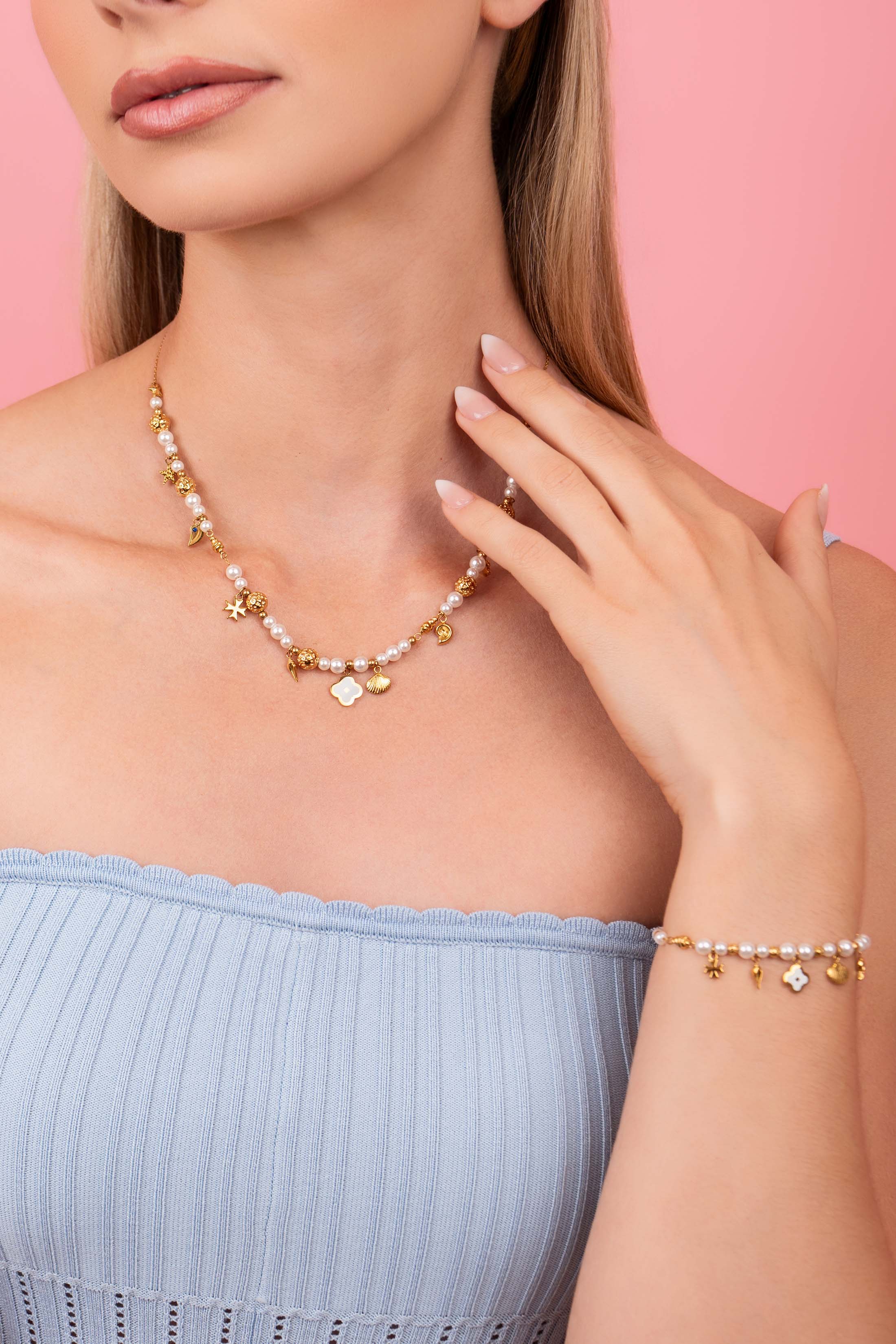 Maltese Summer Pearl Charm Necklace & Bracelet Gift Set