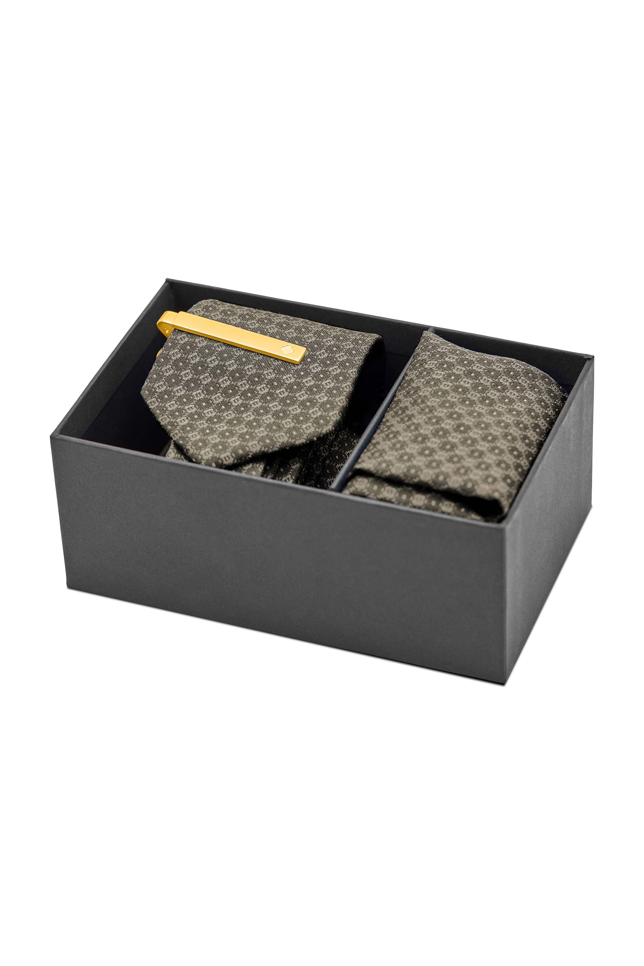 Carisma Black Signature Tie & Pocket Square & Carisma Crest Tie Clip Gift Set