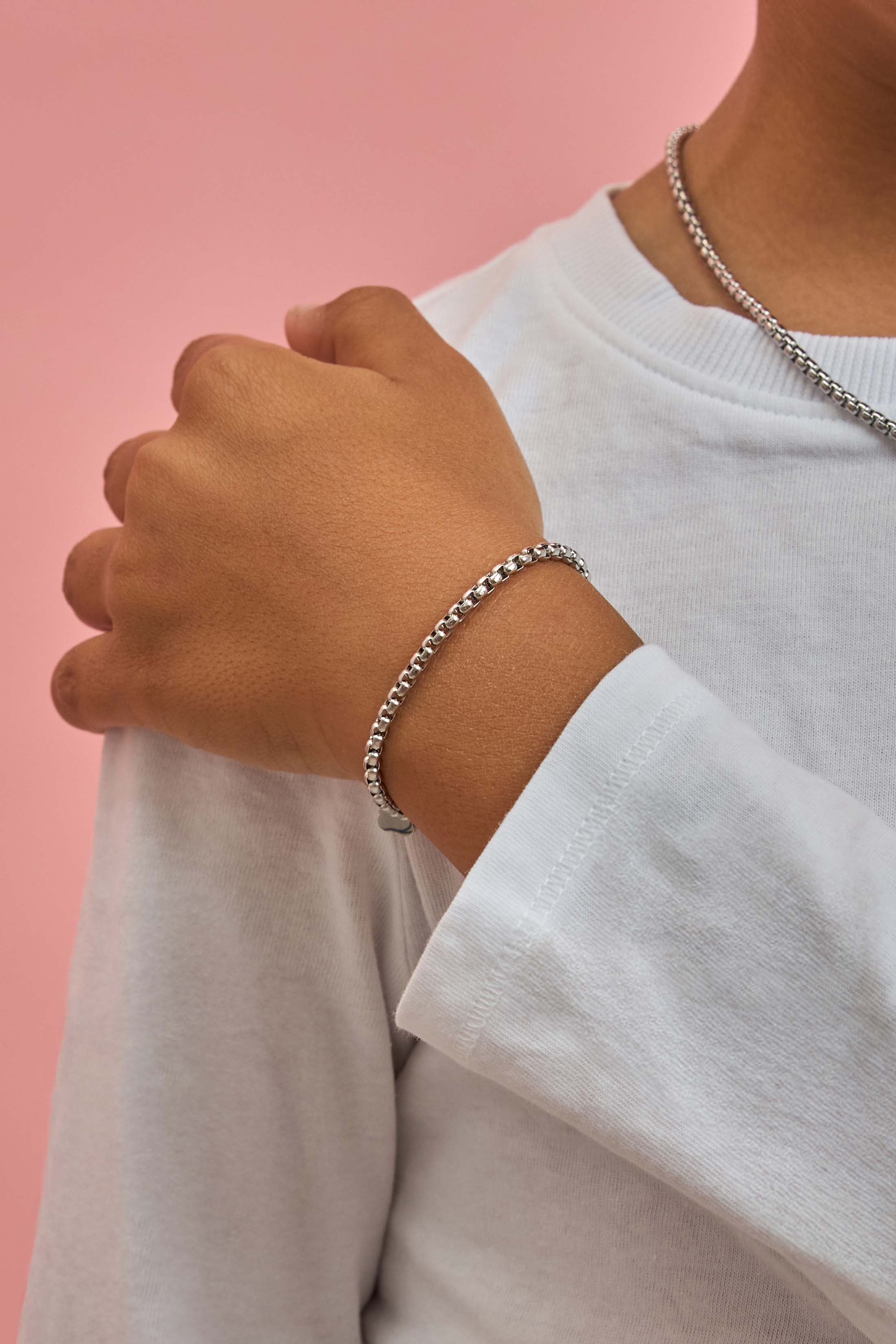 Boys Box Chain Silver Bracelet