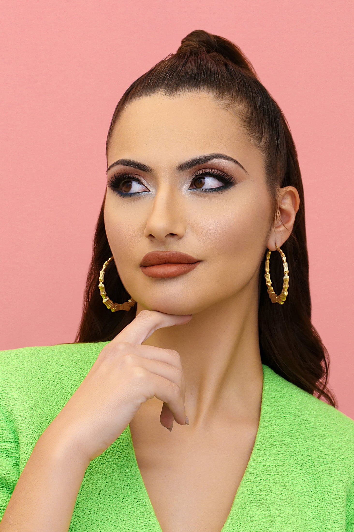 Bamboo Large Hoop Earring Set