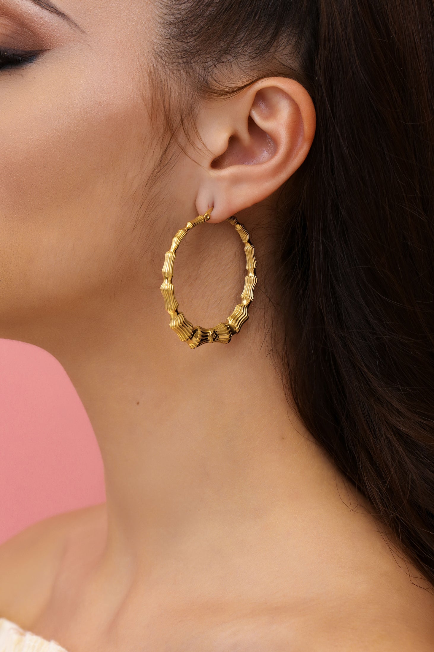 Bamboo Large Hoop Earring Set