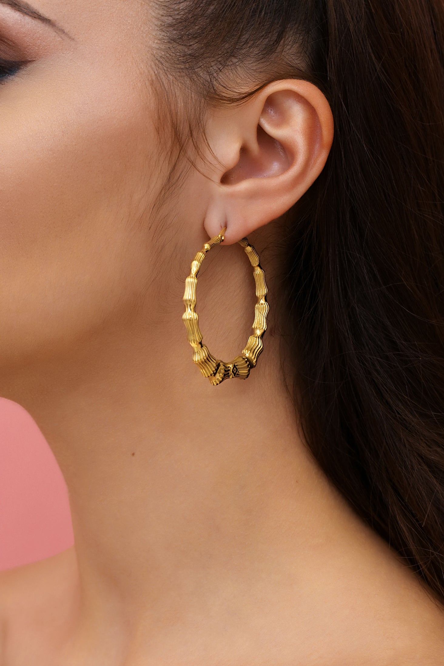 Bamboo Large Hoop Earring Set