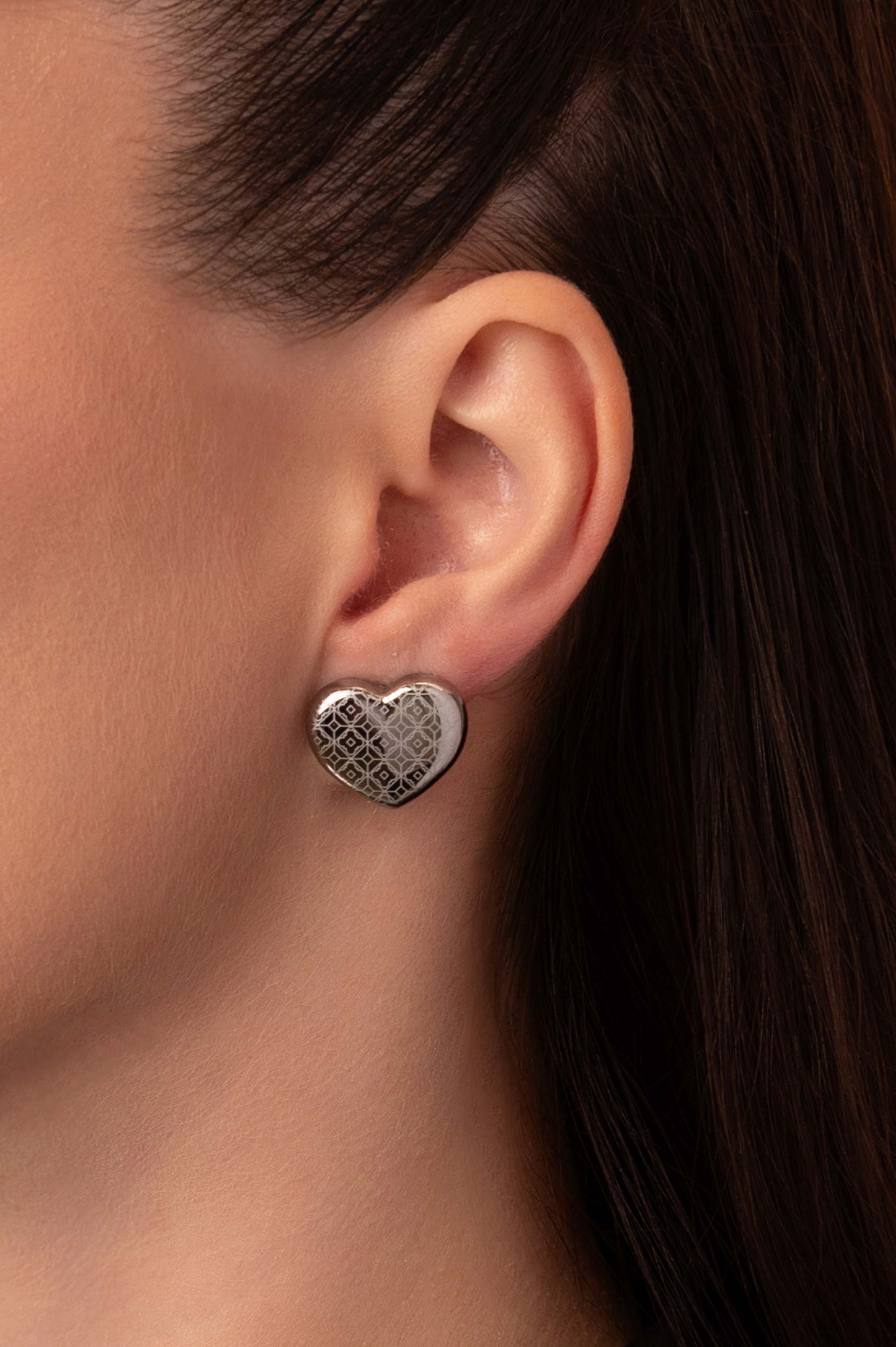 Silver Tiled Heart Clip-On Stud Earring Set