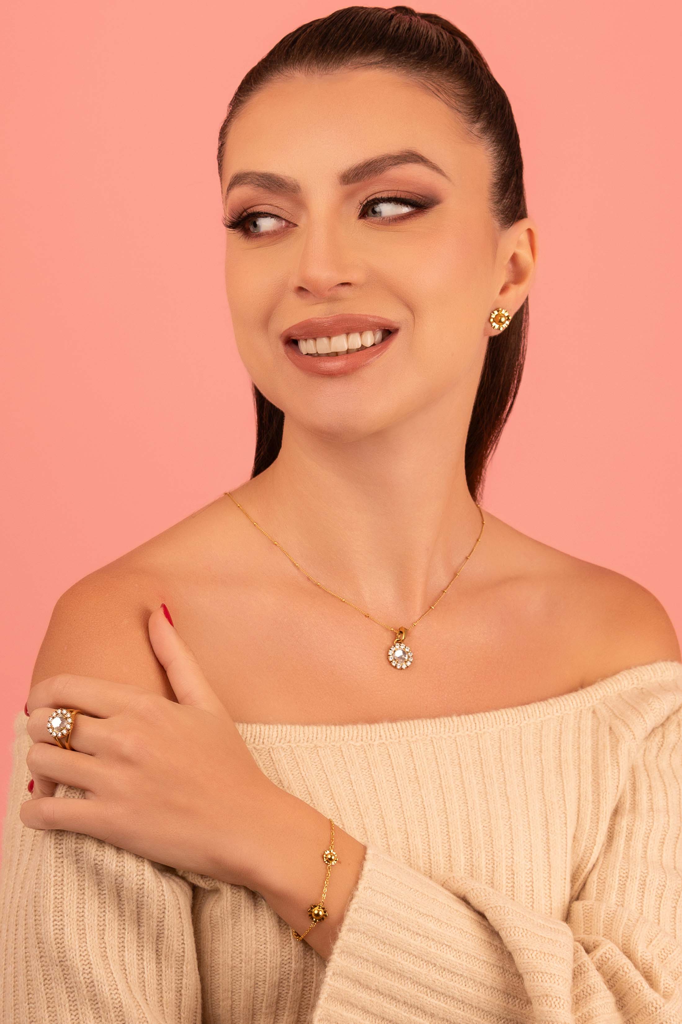 Golden Bloom Stud Earring Set