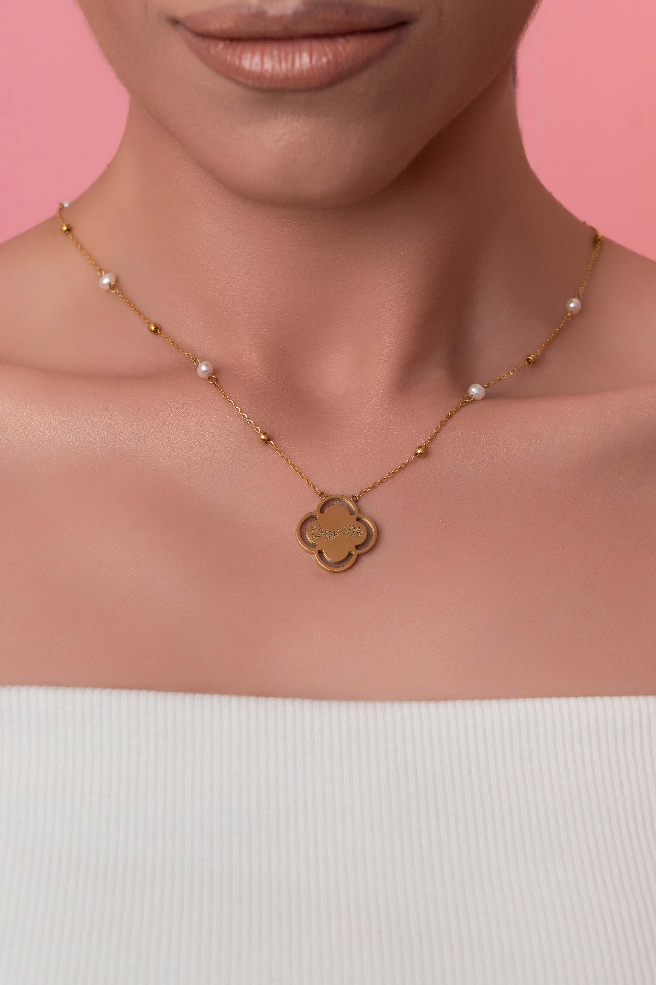 Engravable Carisma Logo Freshwater Pearl Necklace