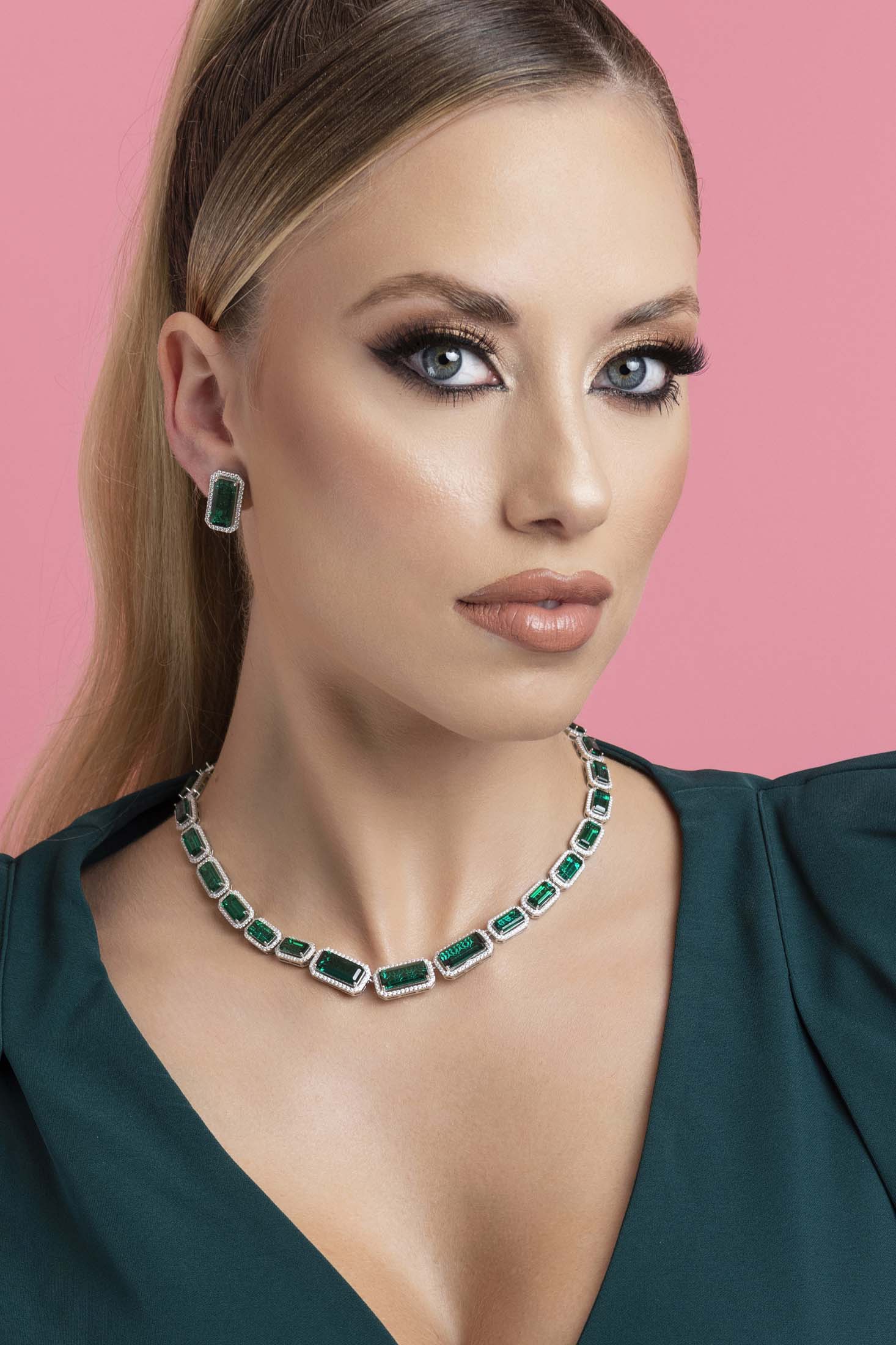 Emerald Elegance Statement Stud Earring Set
