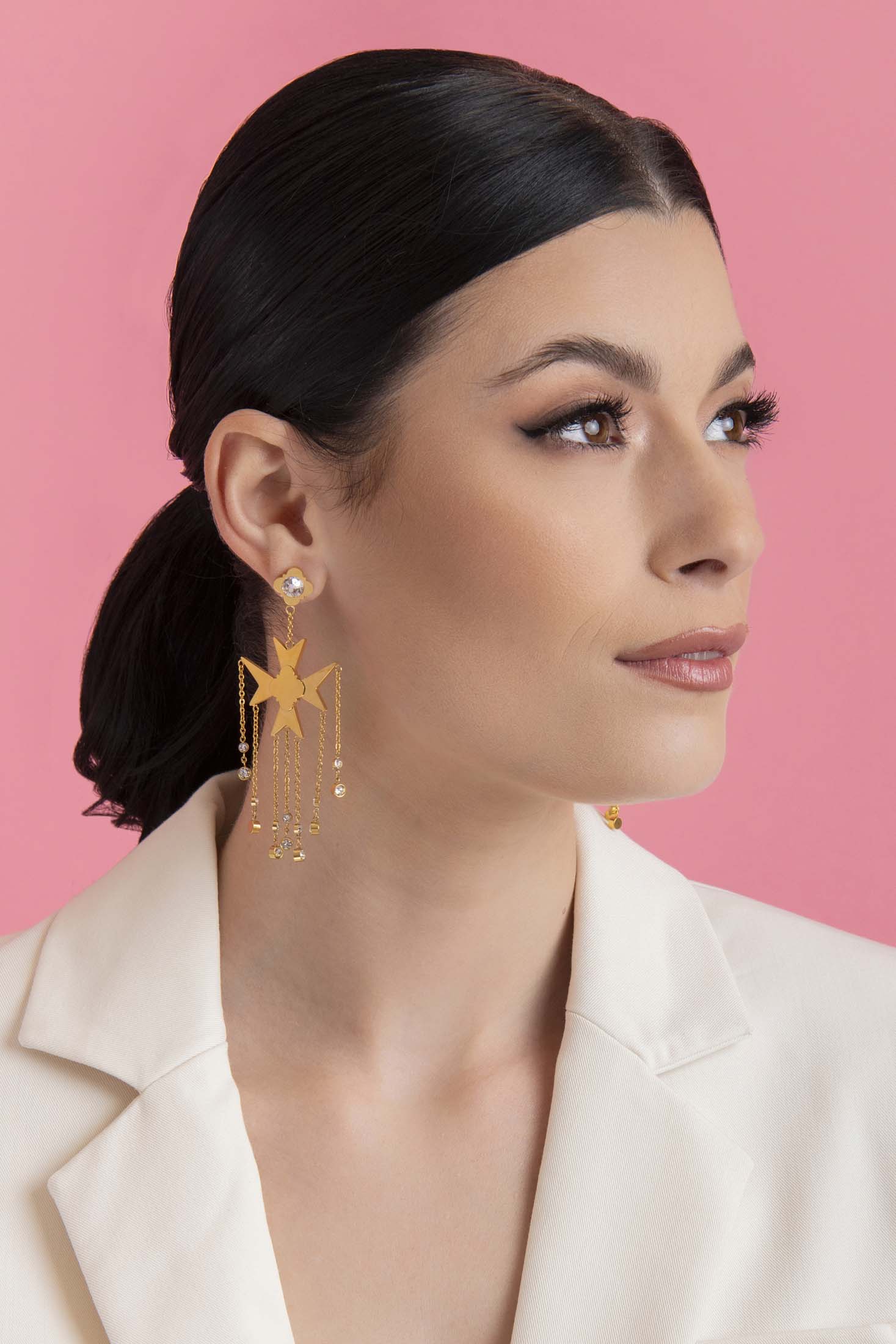 Maltese Cross Chandelier Earring Set