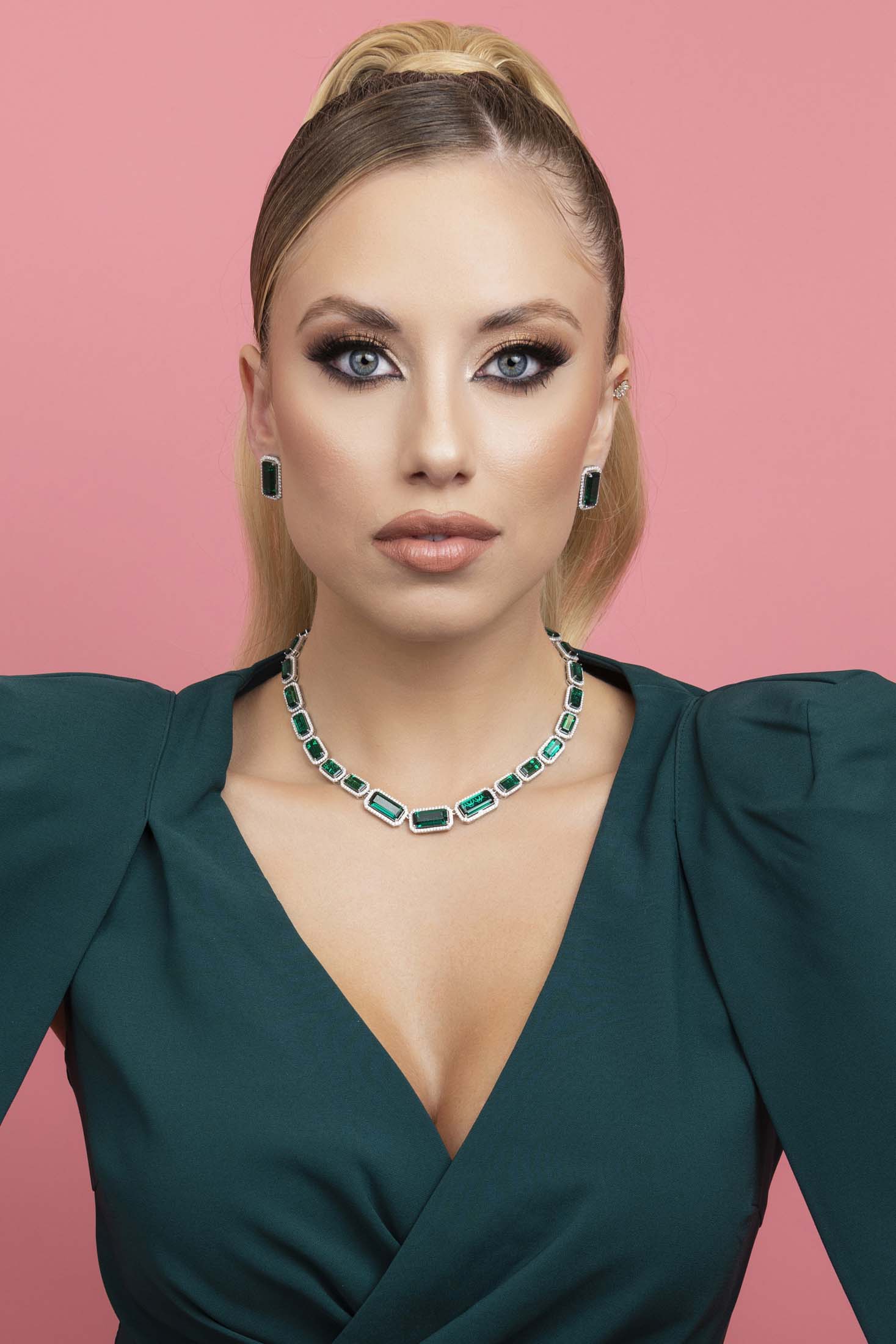 Emerald Elegance Statement Stud Earring Set