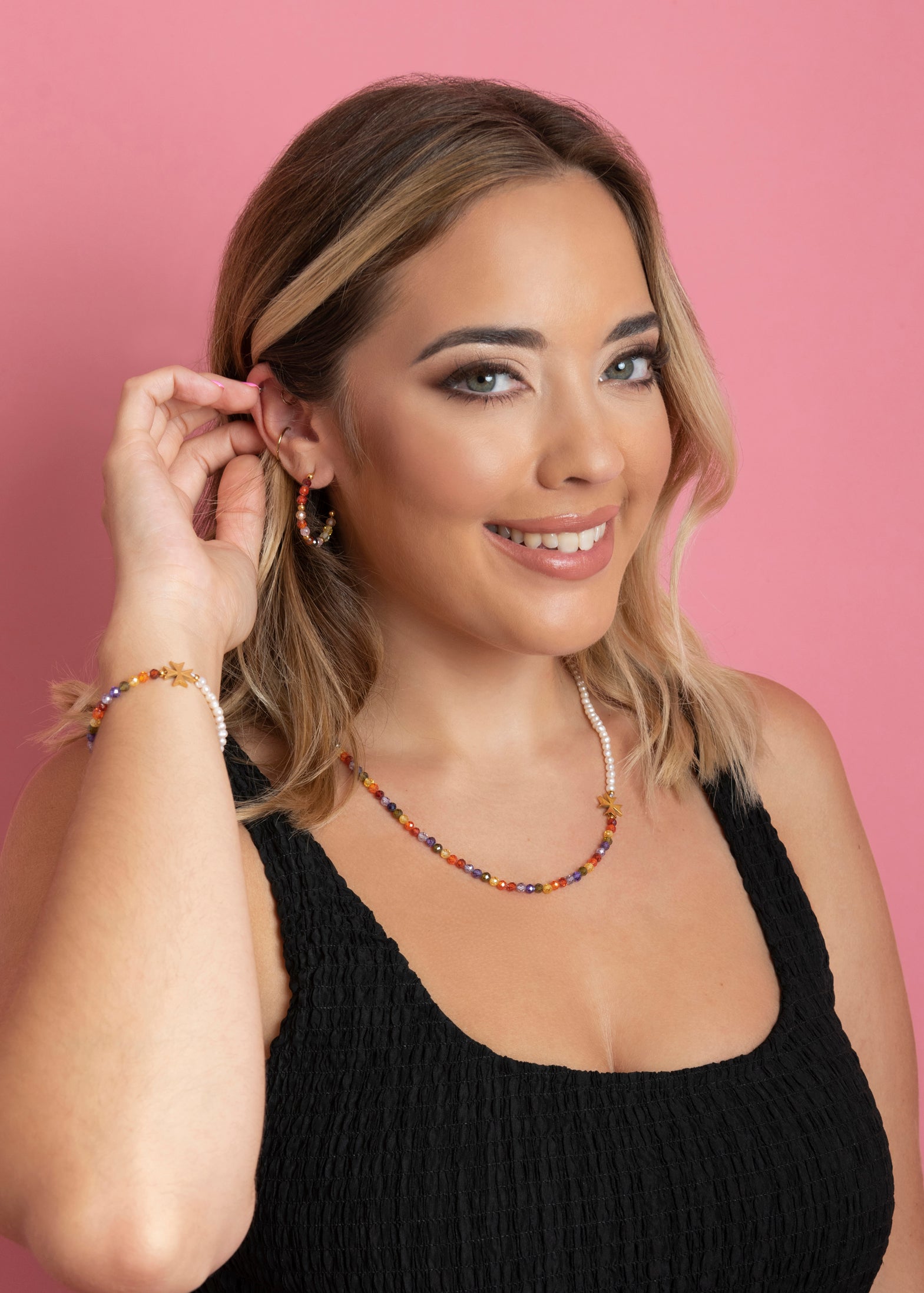 Freshwater Pearl & Beads Maltese Cross Necklace