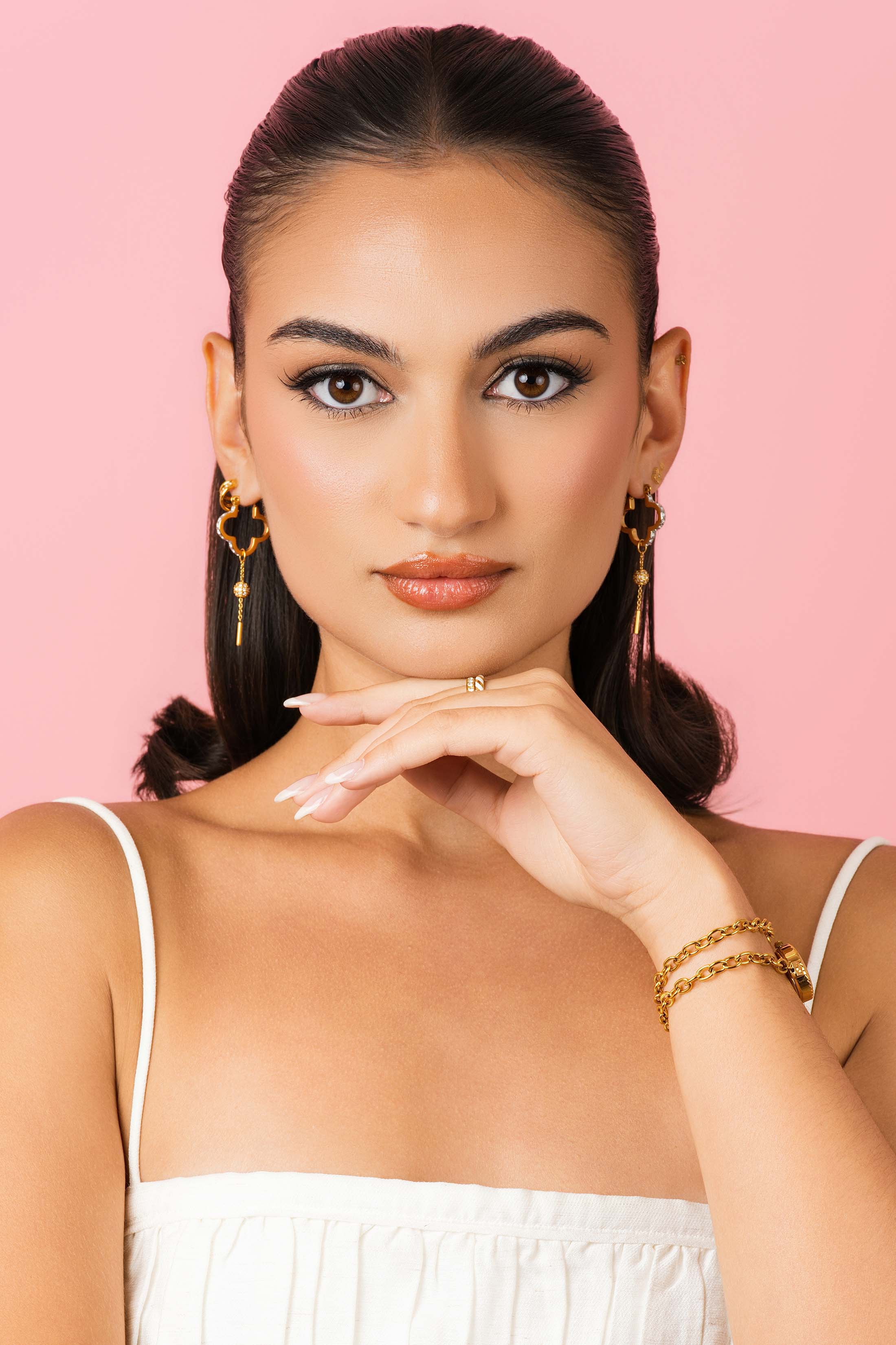 Shanel Shine Drop Hoop Earring Set