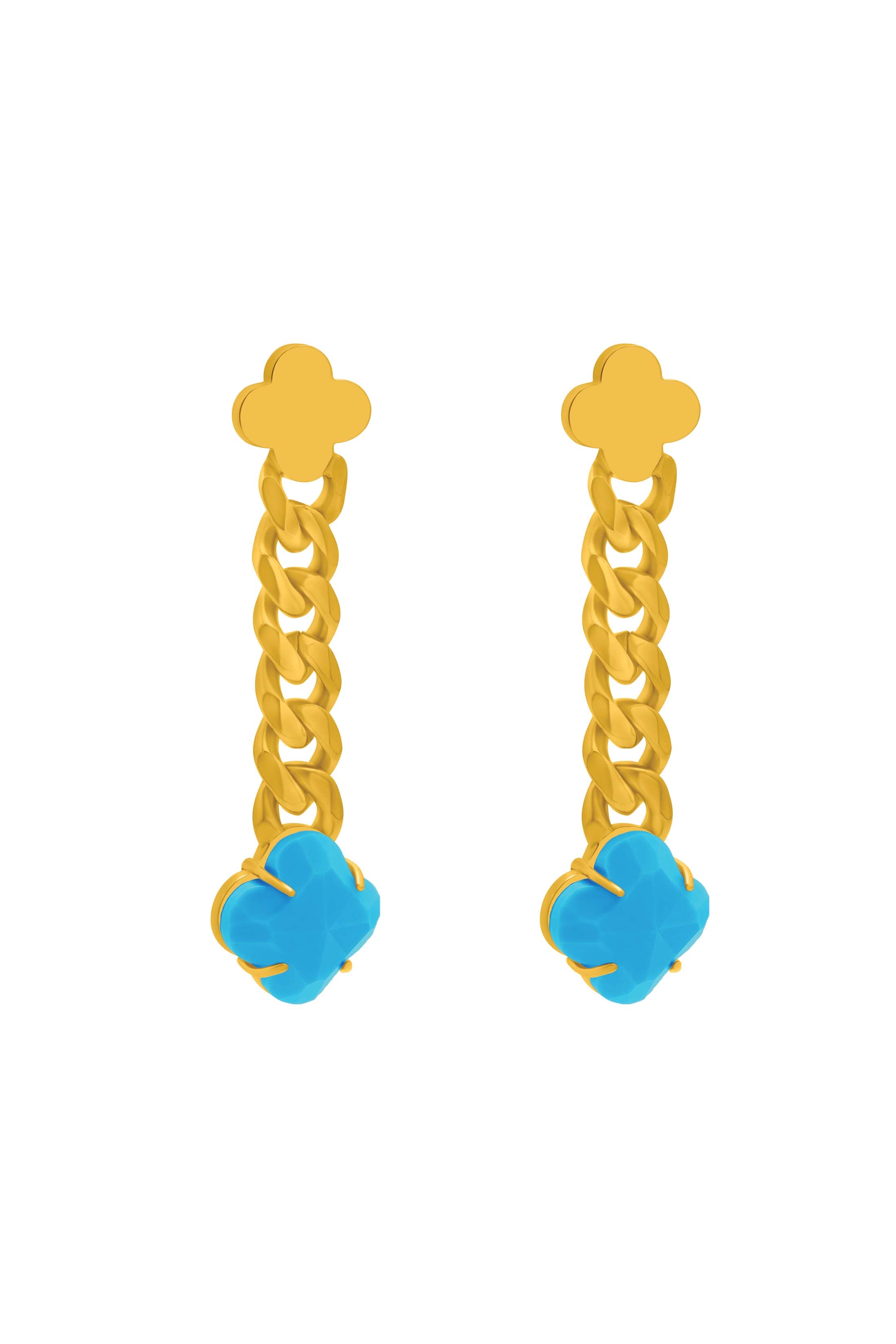 Stone Station Turquoise Stone Curb Chain Drop Stud Earring Set