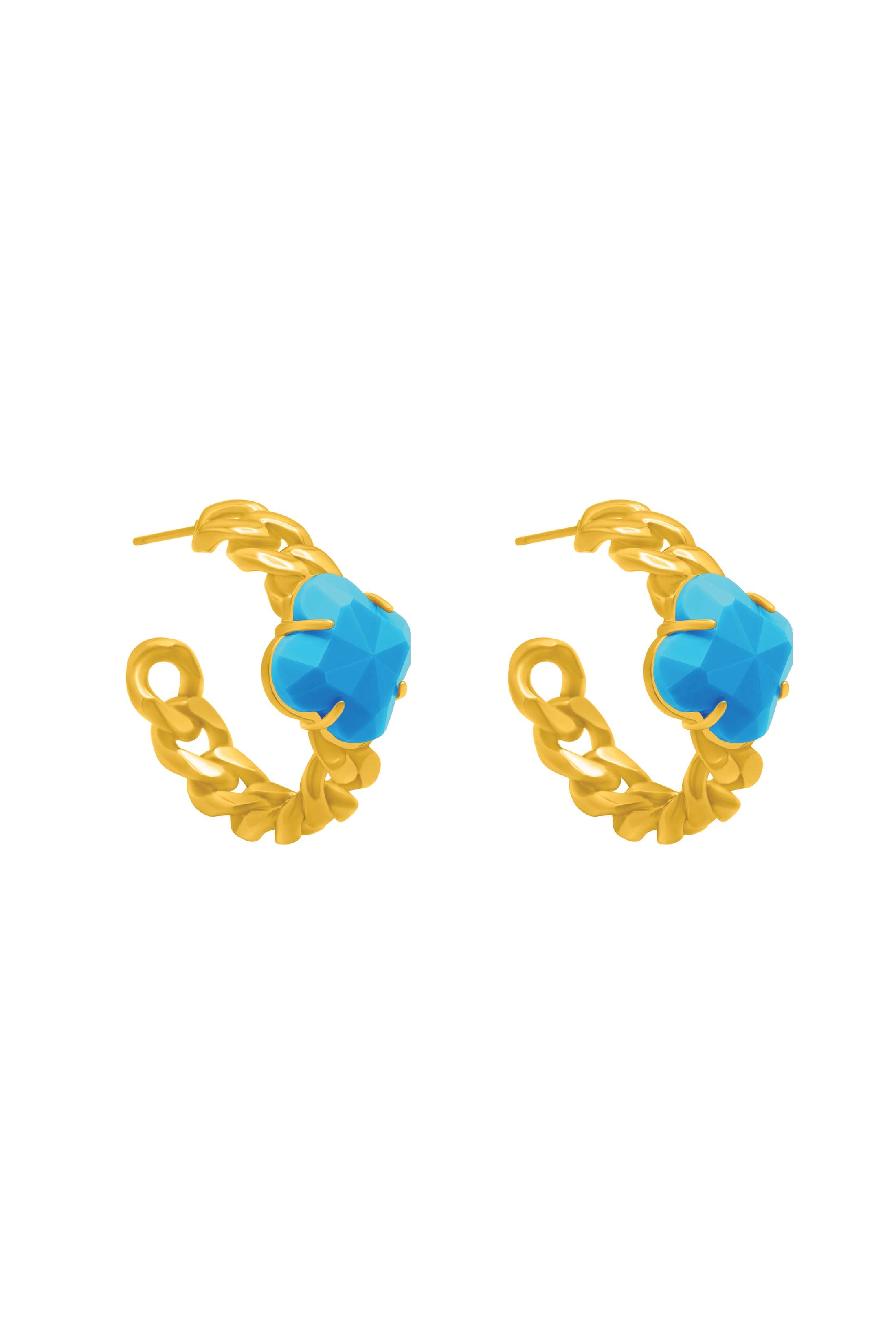 Stone Station Turquoise Stone Curb Chain Hoop Earring Set