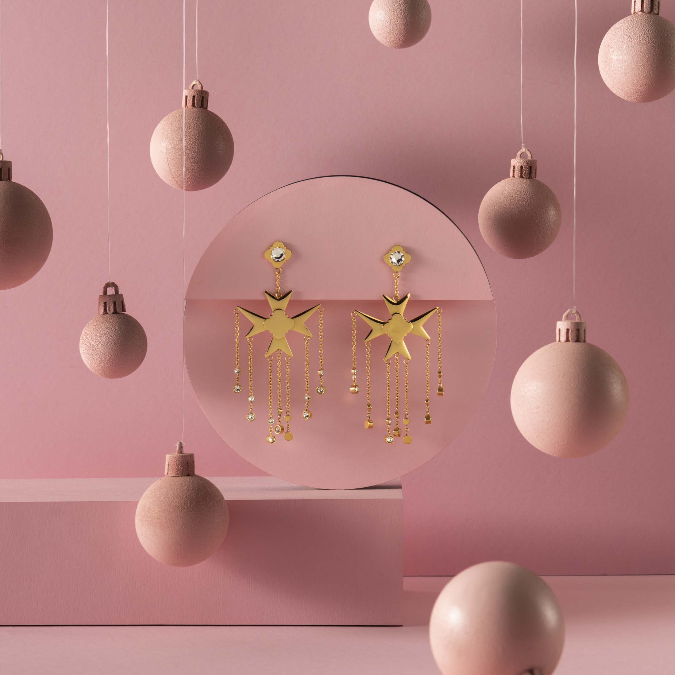 Maltese Cross Chandelier Earring Set