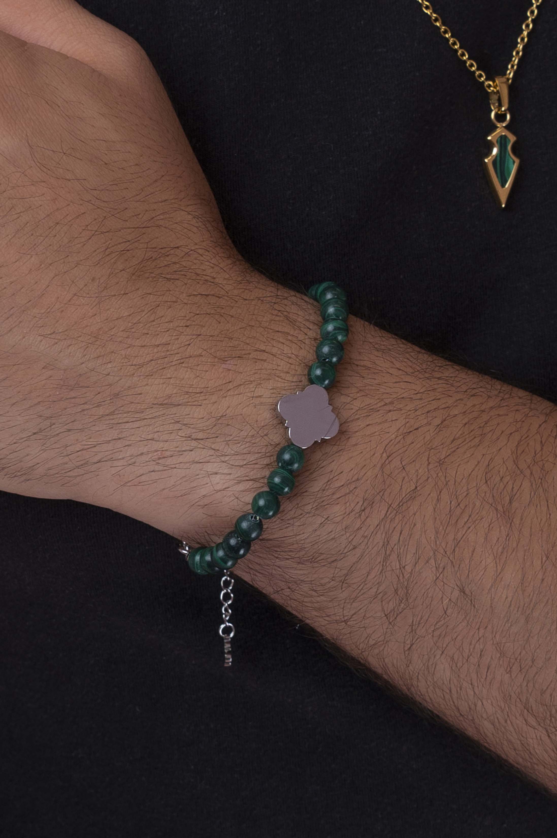 Engravable Malachite Beaded Bracelet