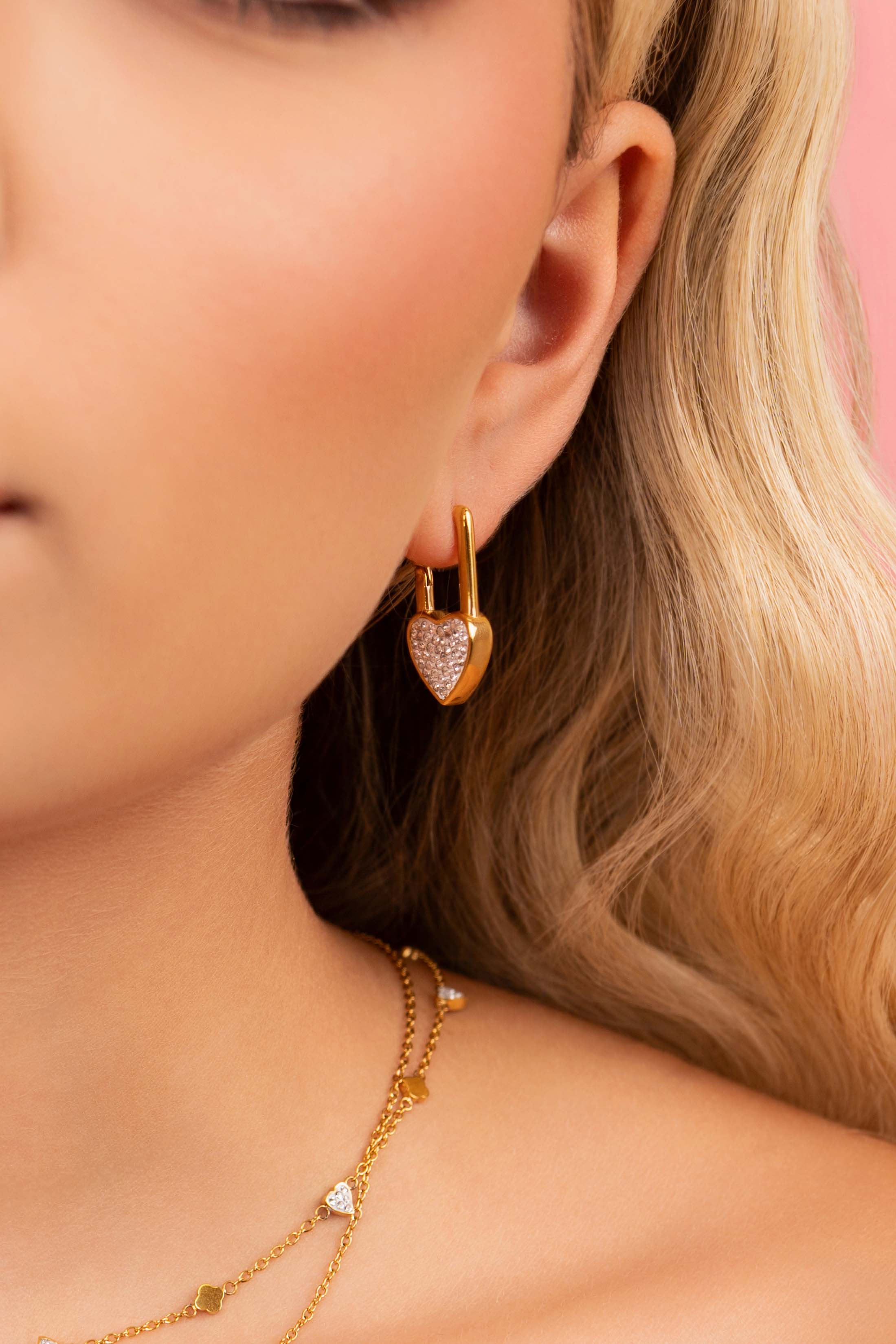 Locked in Crystal Earrings & Love On Lock Necklace Gift Set