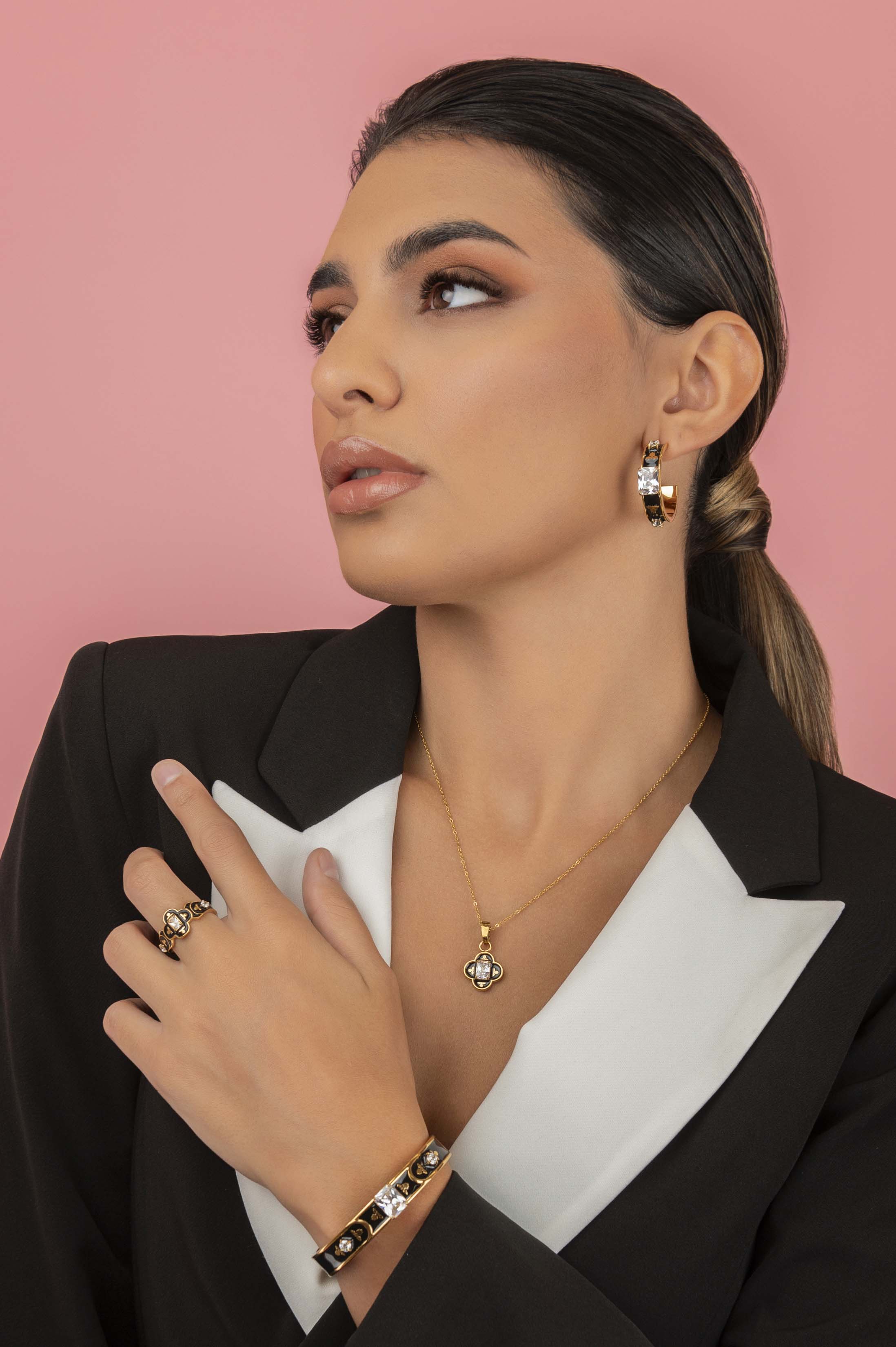 Royal Tile Black Enamel Ring