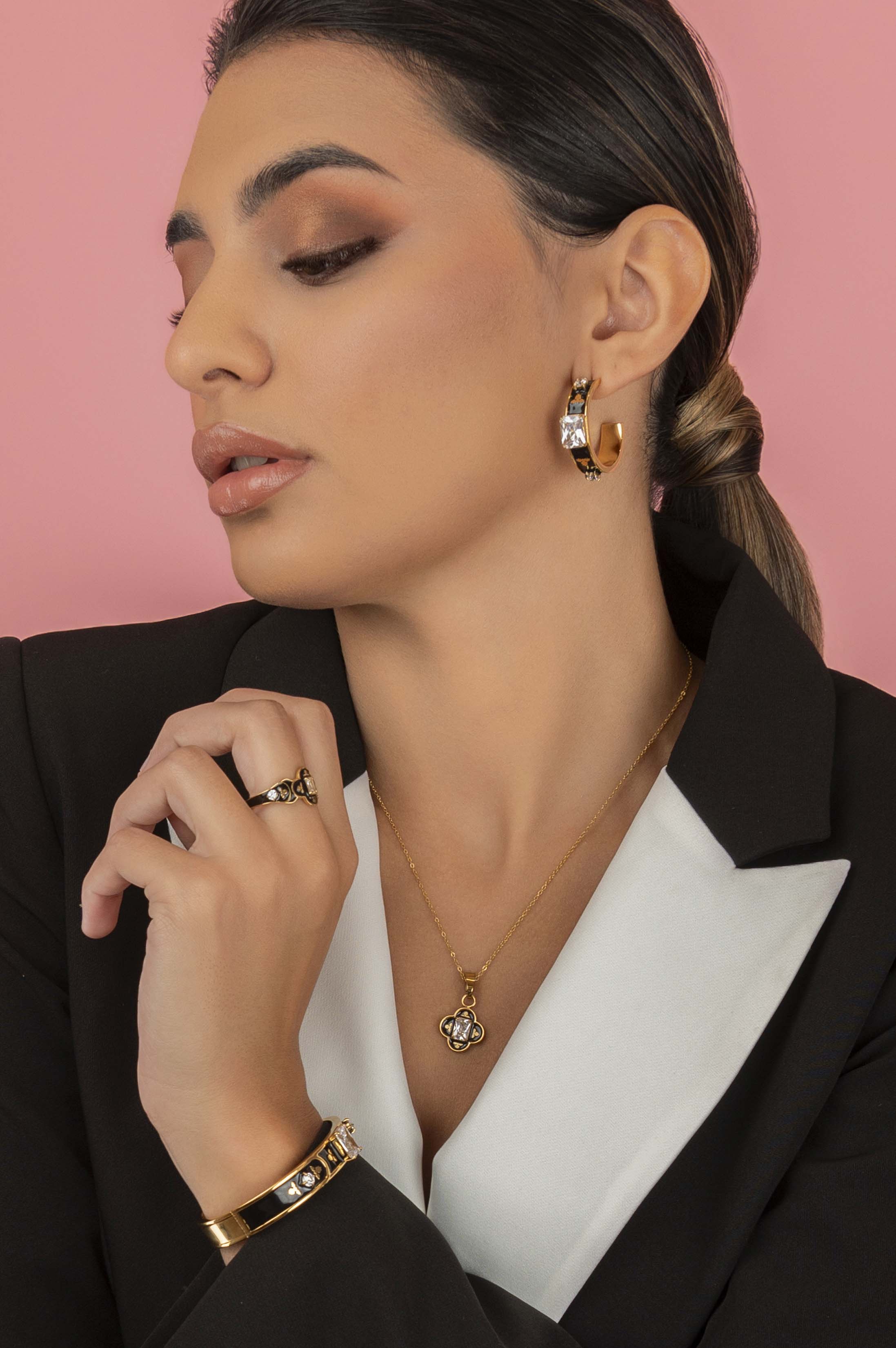 Royal Tile Black Enamel Ring