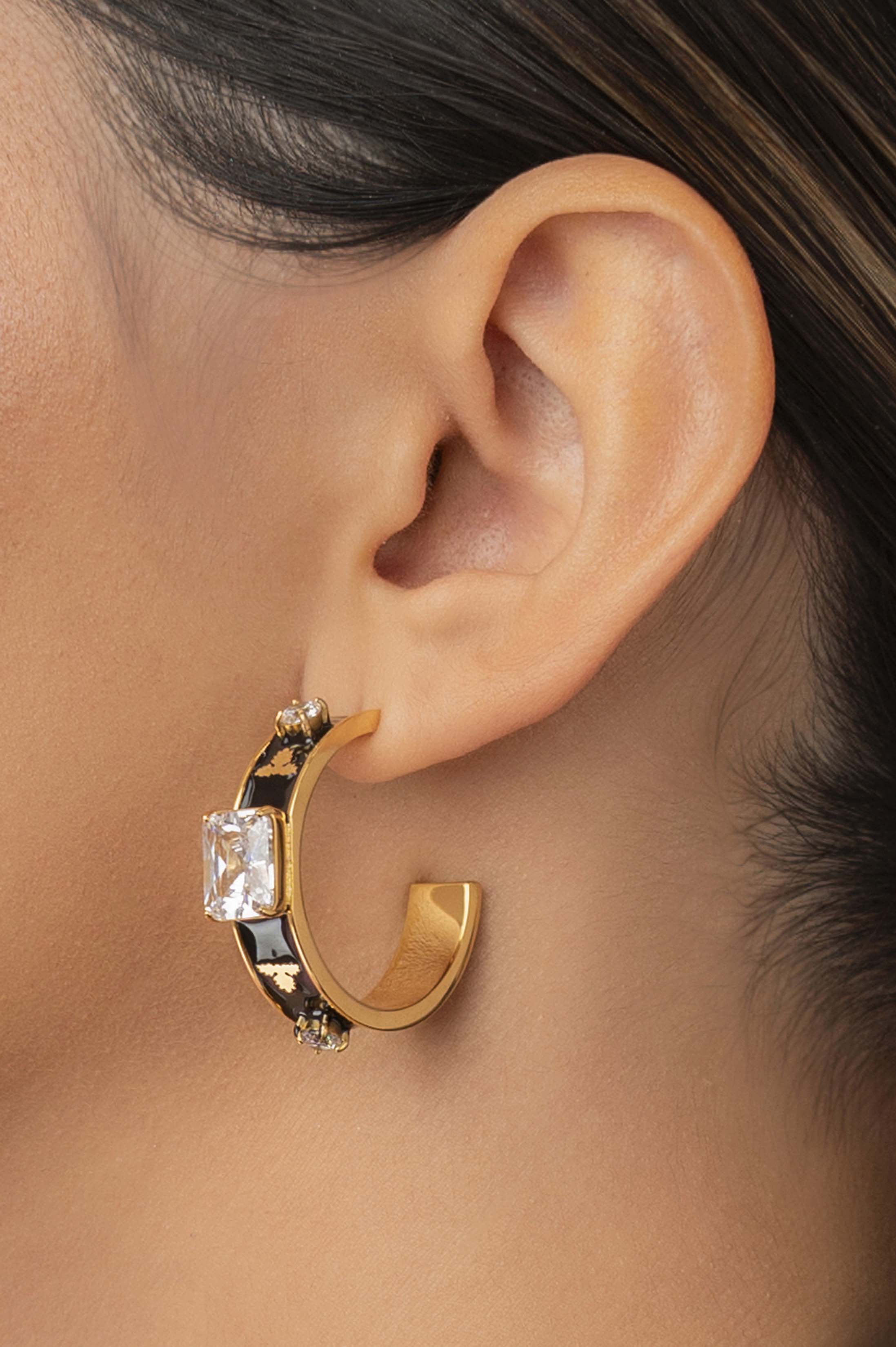 Royal Tile Black Enamel Hoop Earring Set