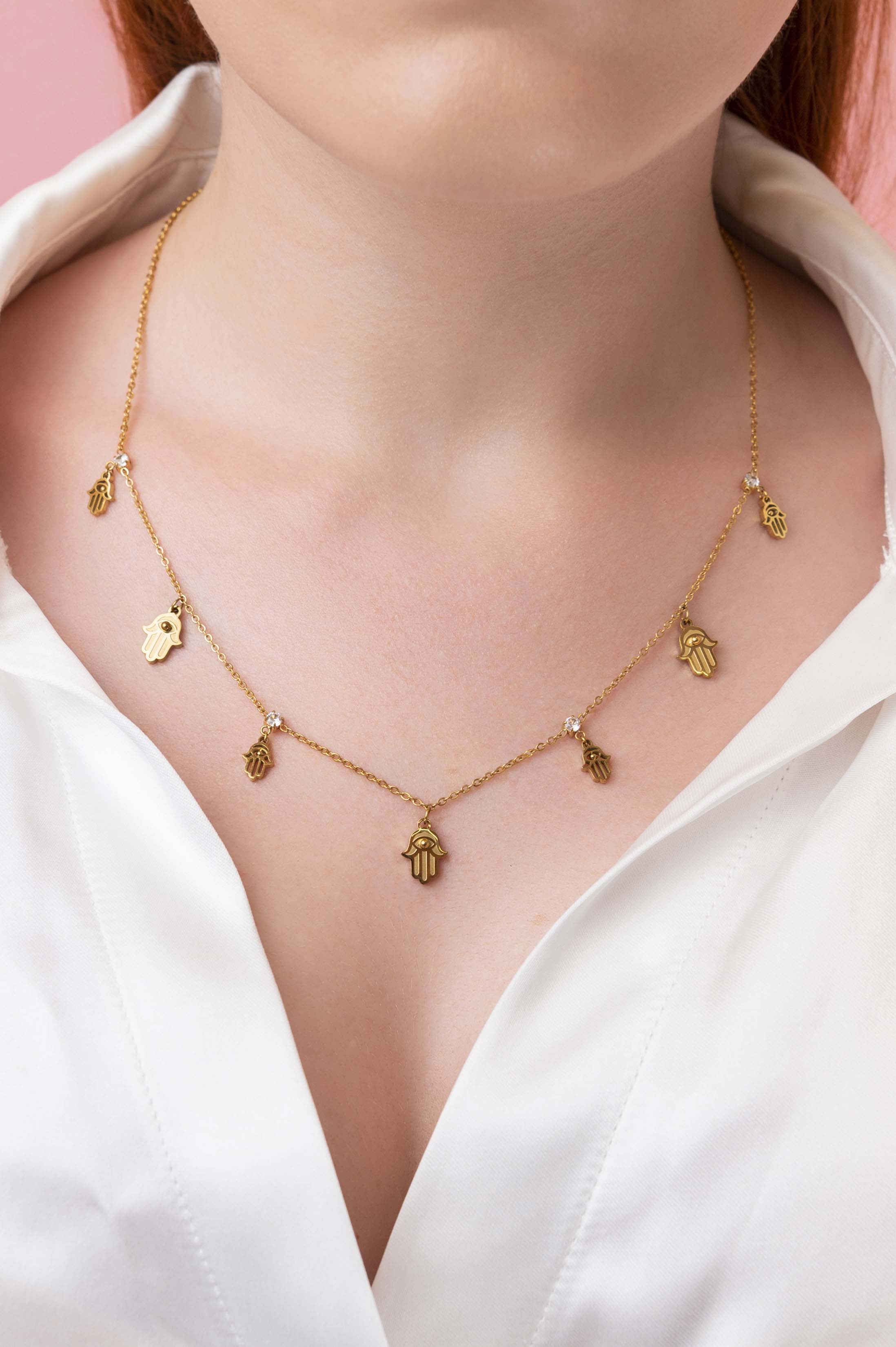 Hamsa Eye Multi Charm Necklace