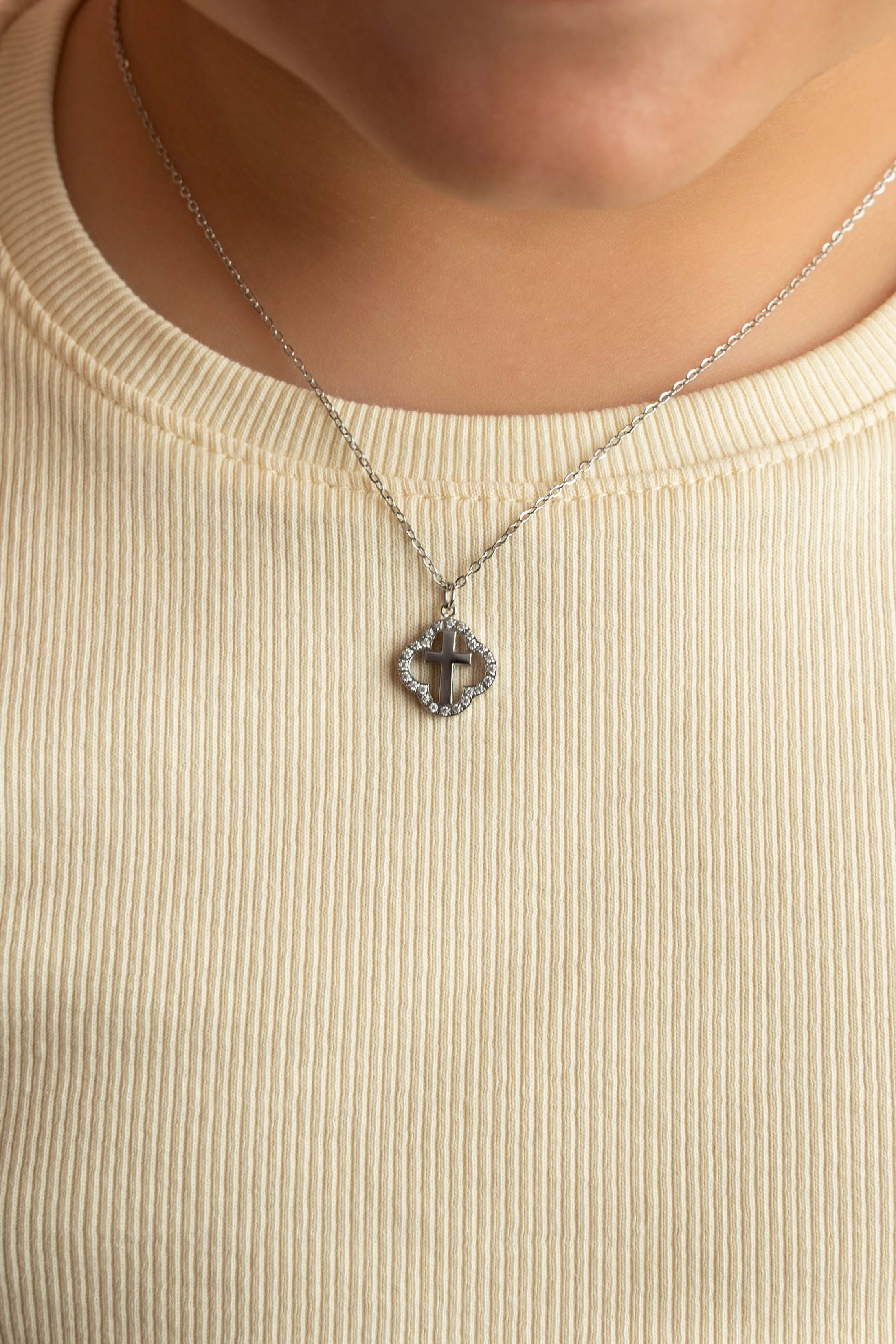 Halo Cross Silver Necklace