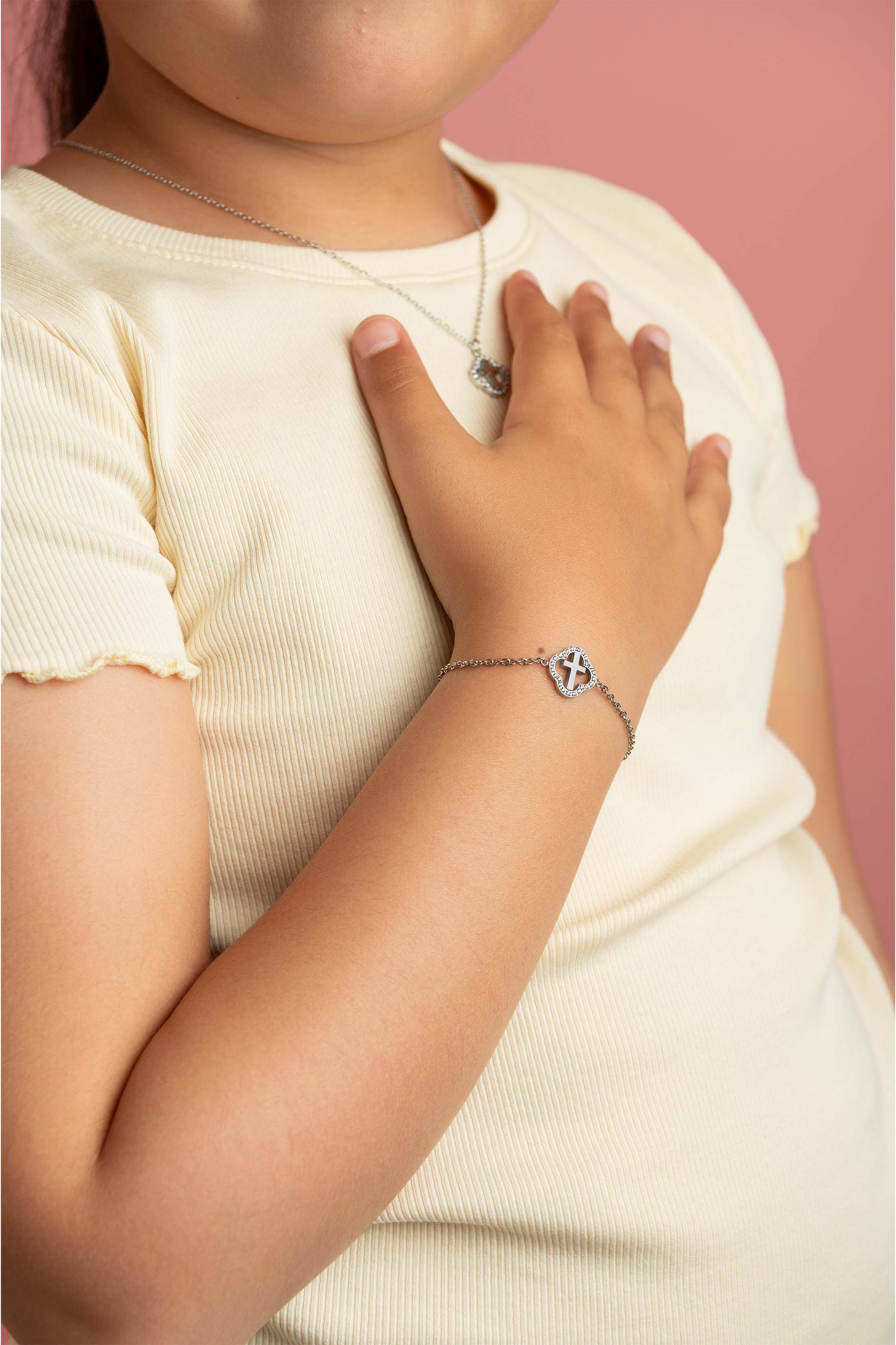 Halo Cross Silver Necklace & Bracelet Gift Set