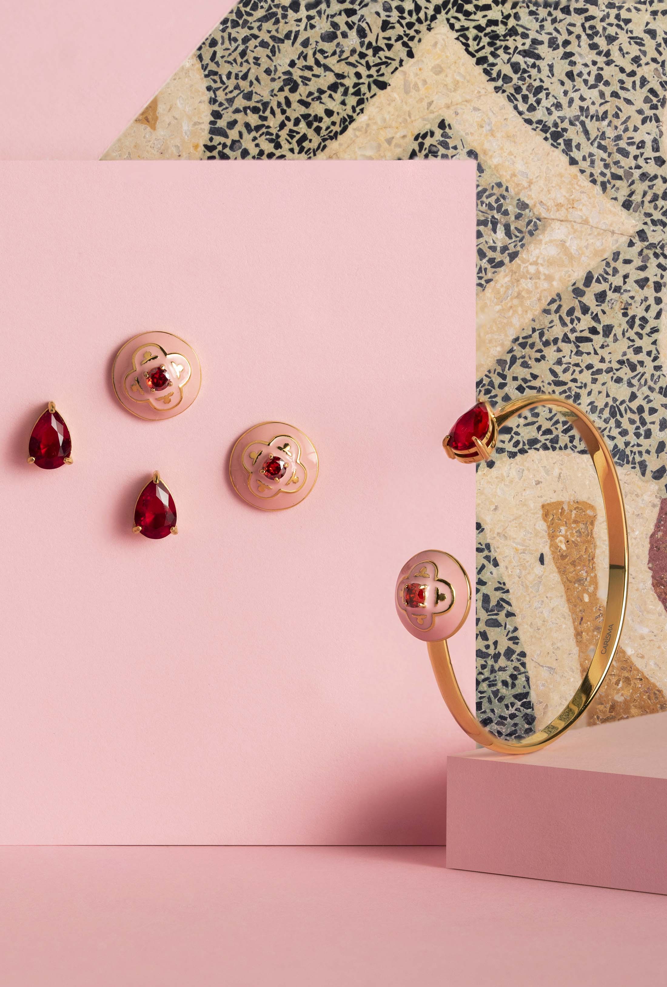 Maltese Tile Carisma Red Stone Stud Earring Set