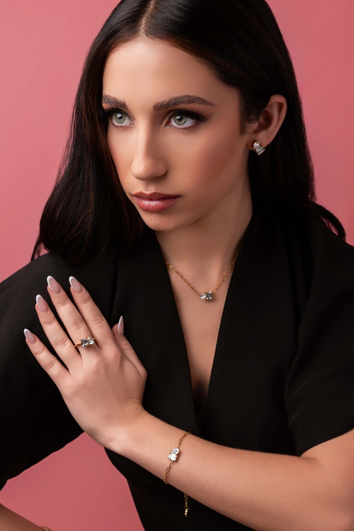 Model wearing Harmony Duo Ring, Harmony Duo Bracelet