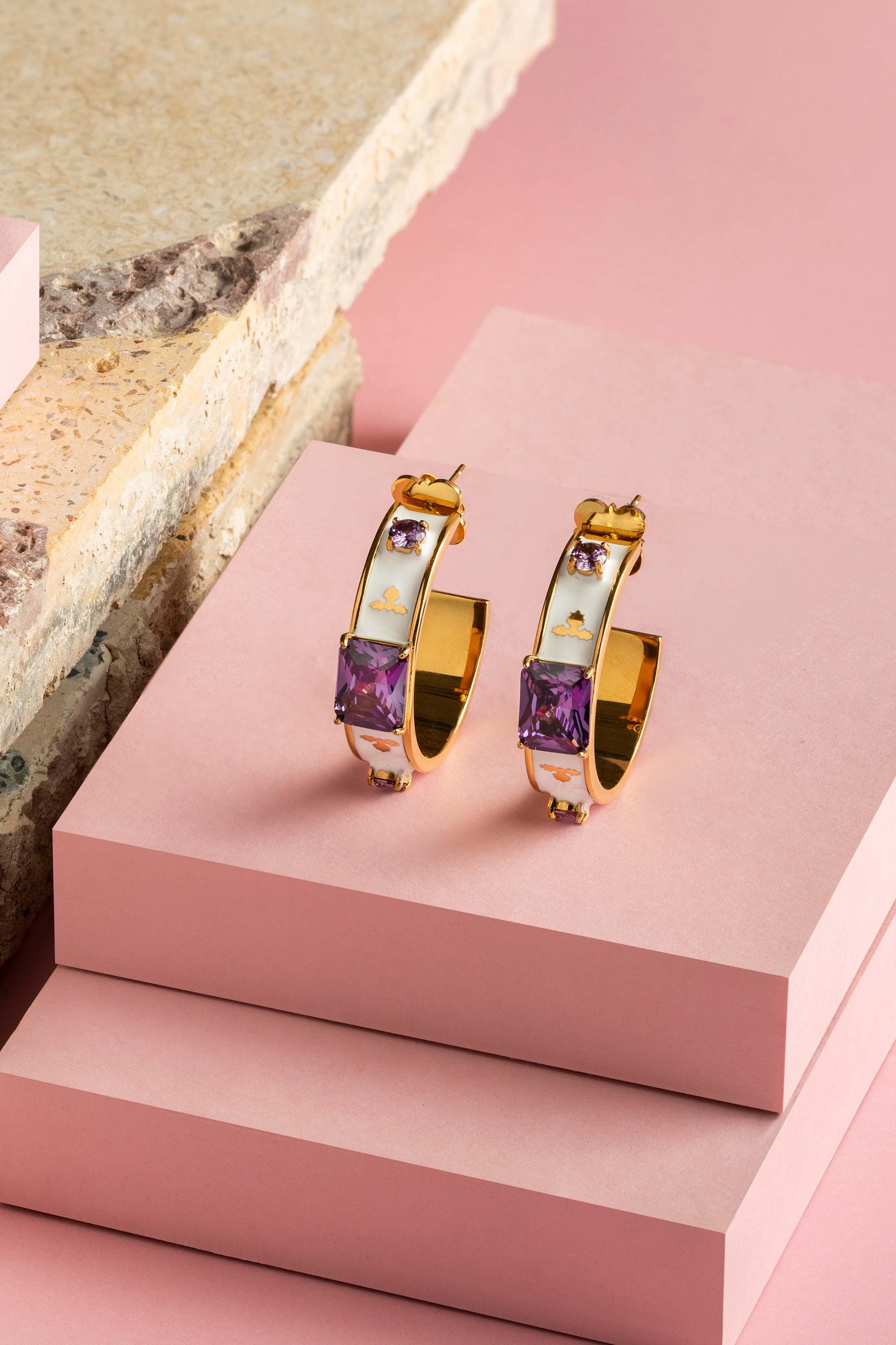 Maltese Tile Royal Purple Hoop Earring Set