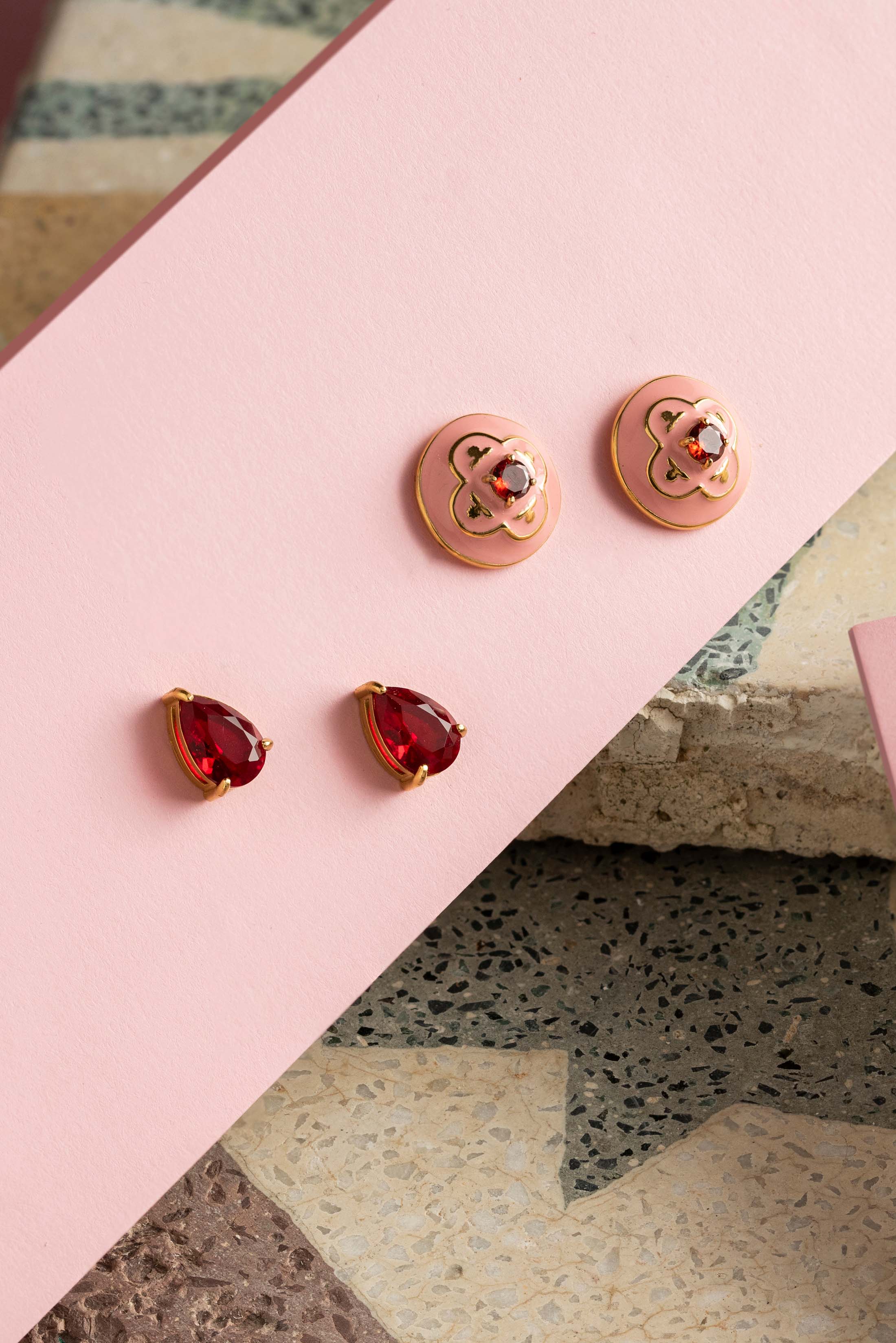 Carisma Red Stone Stud Earring Set