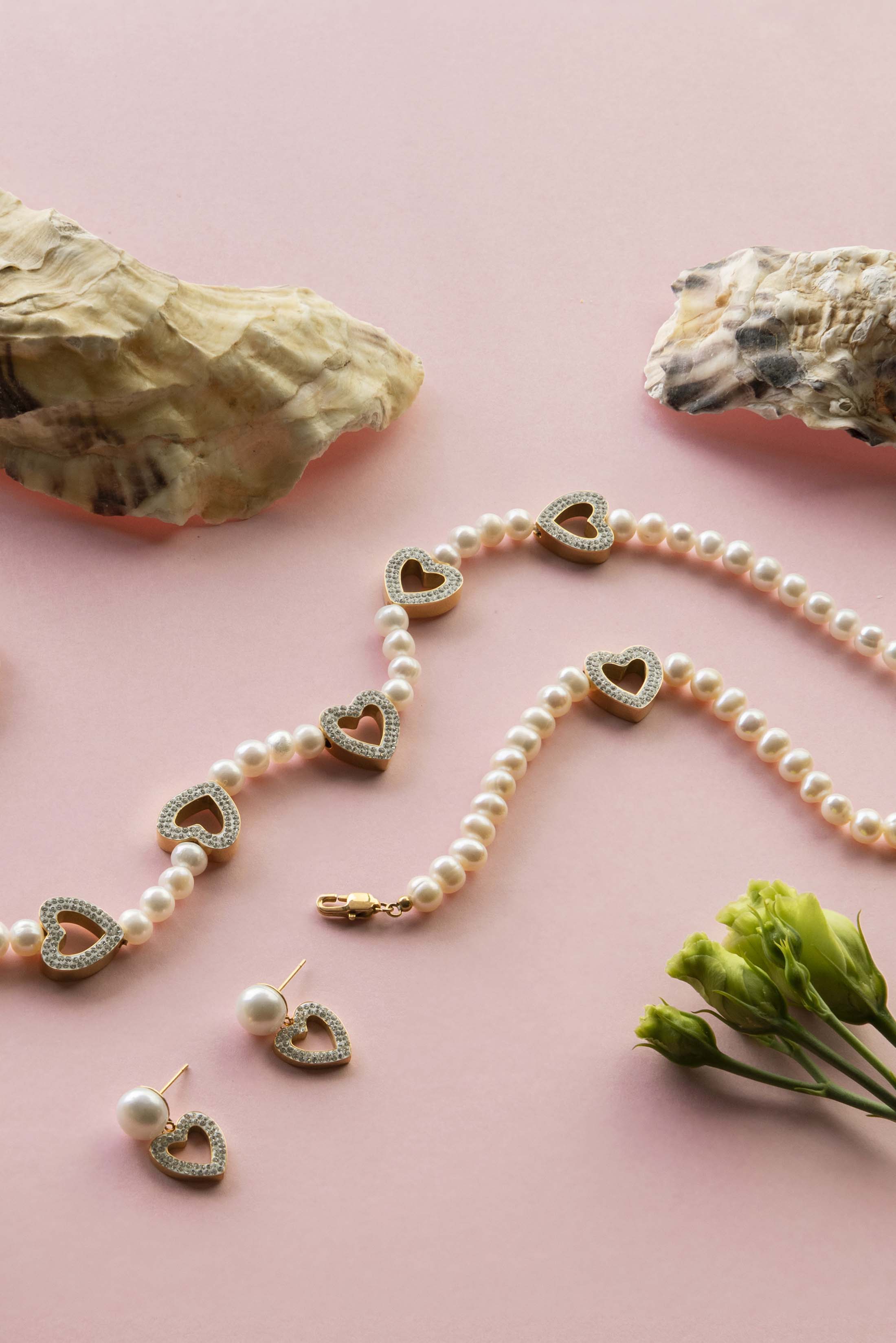 Freshwater Pearl Heart Pavé Necklace