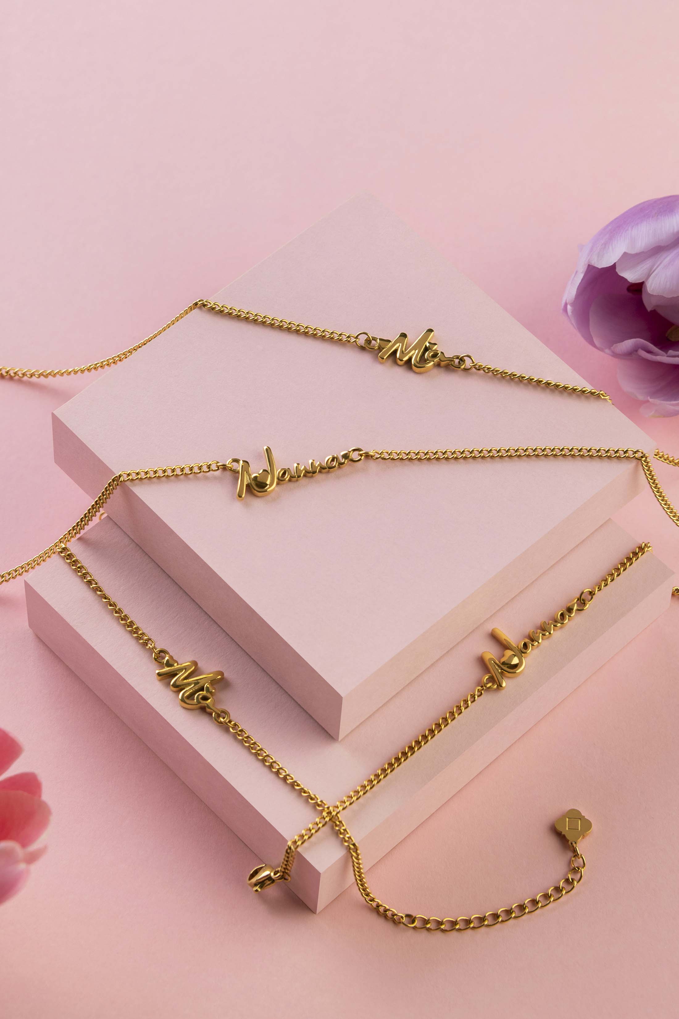 "Ma" or "Nanna" Cursive Bracelet & Necklace Gift Set
