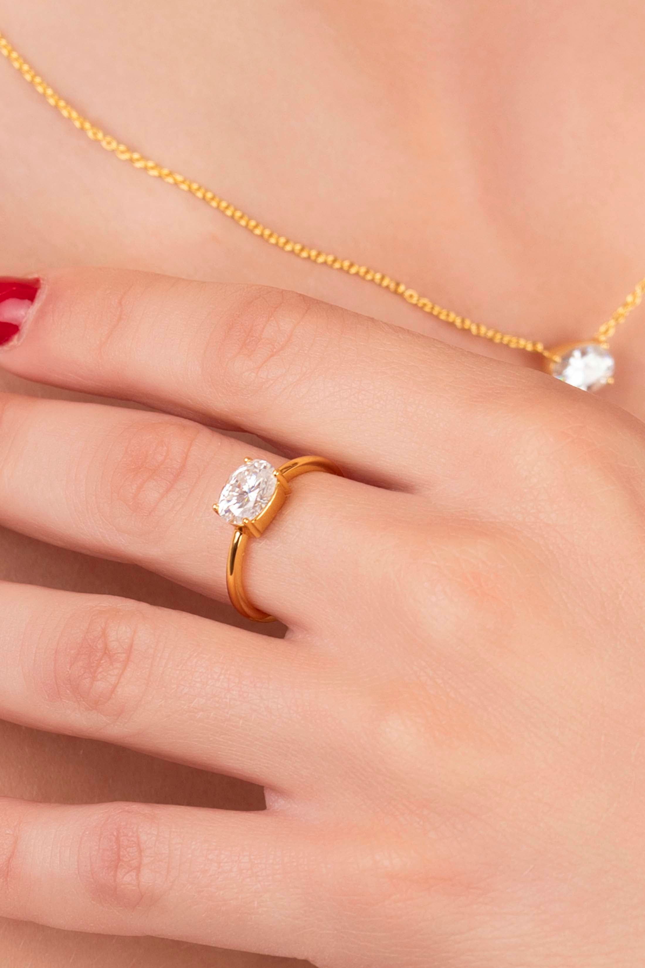 Moissanite Solitaire Stud Earrings, Ring, Bracelet & Necklace in 18k Gold Vermeil Gift Set