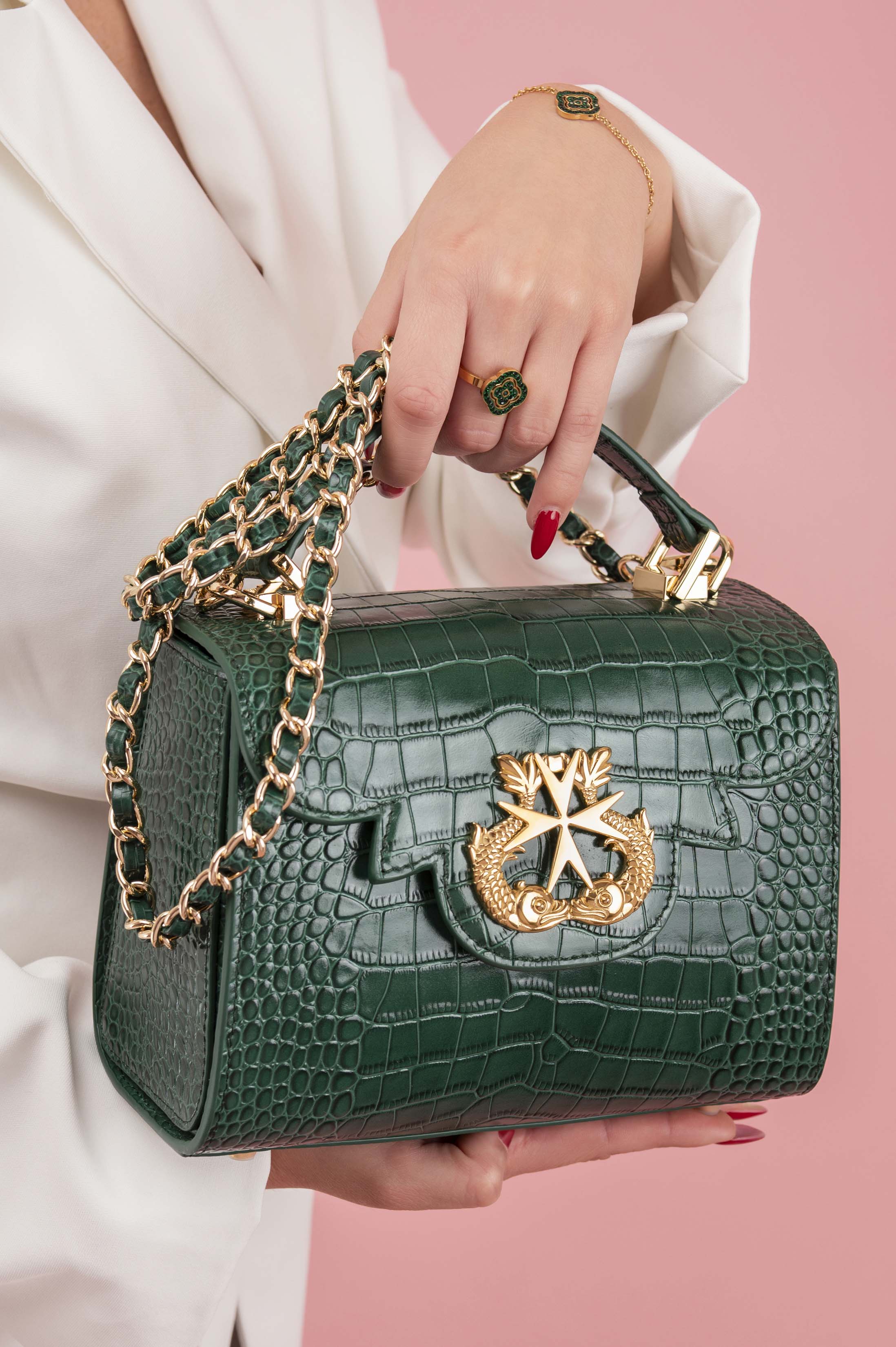 Bridgetina Croc Embossed Emerald Green Bag