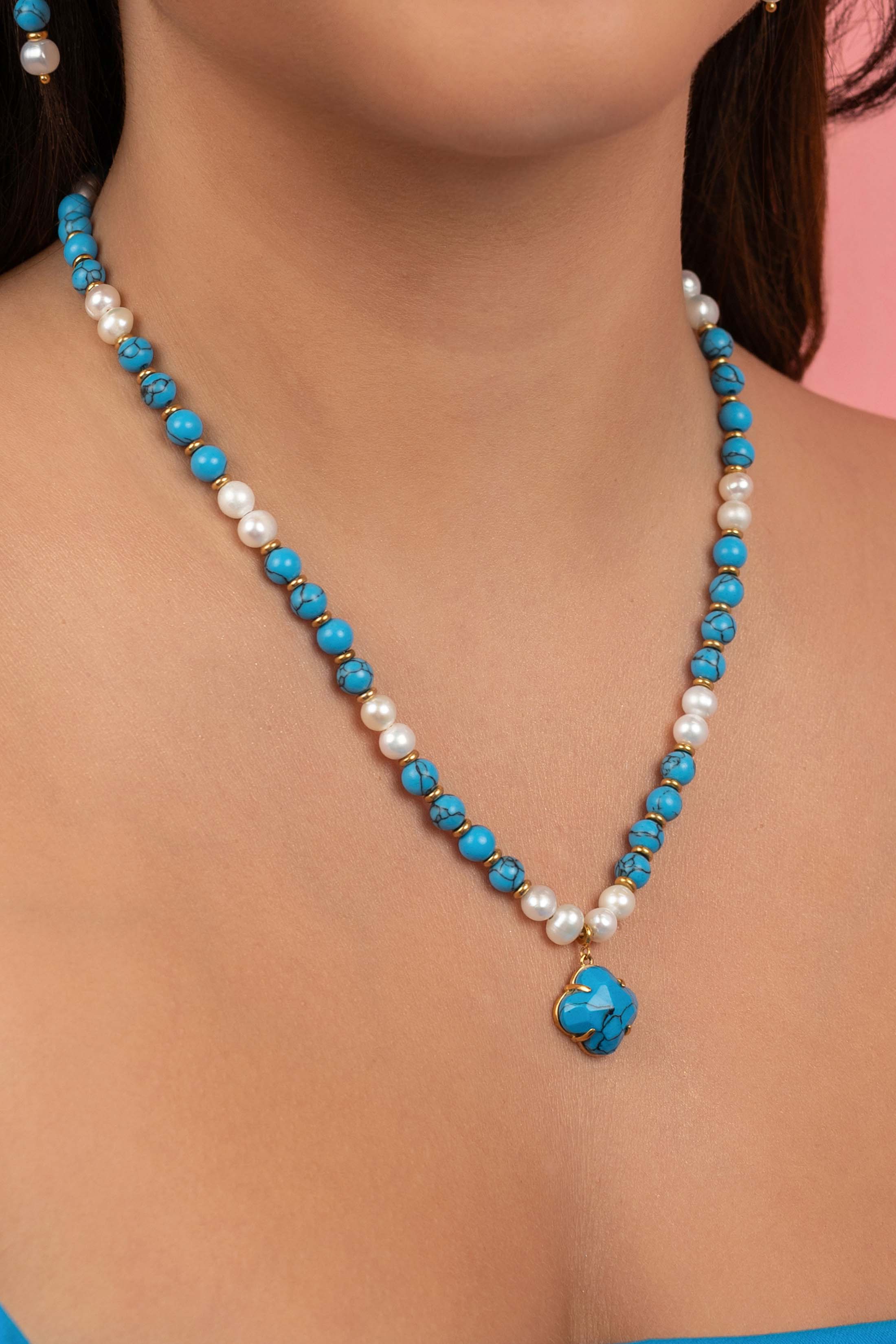 Turquoise Marble Pearl Necklace