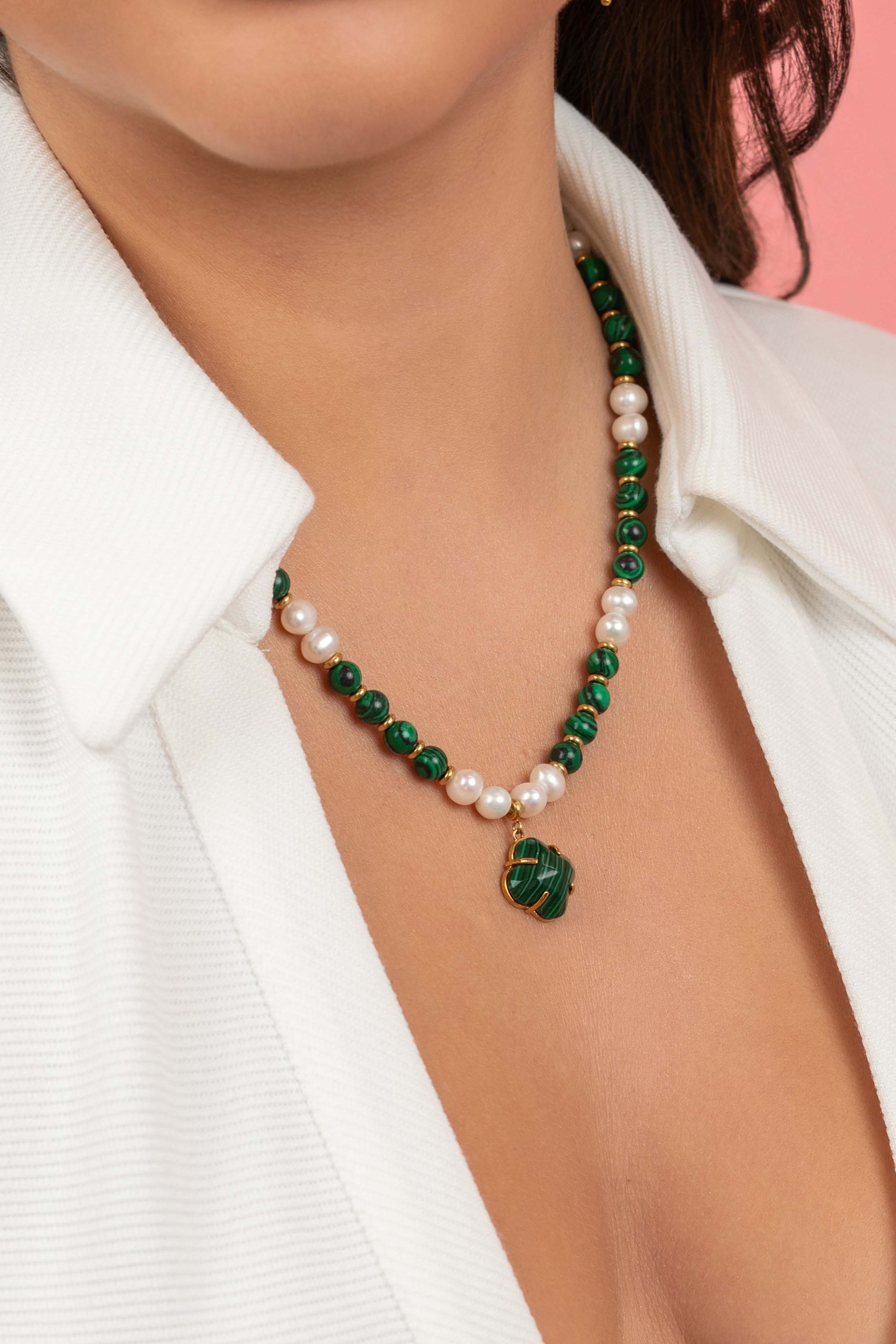 Malachite Pearl Duo Earring Set & Necklace Gift Set