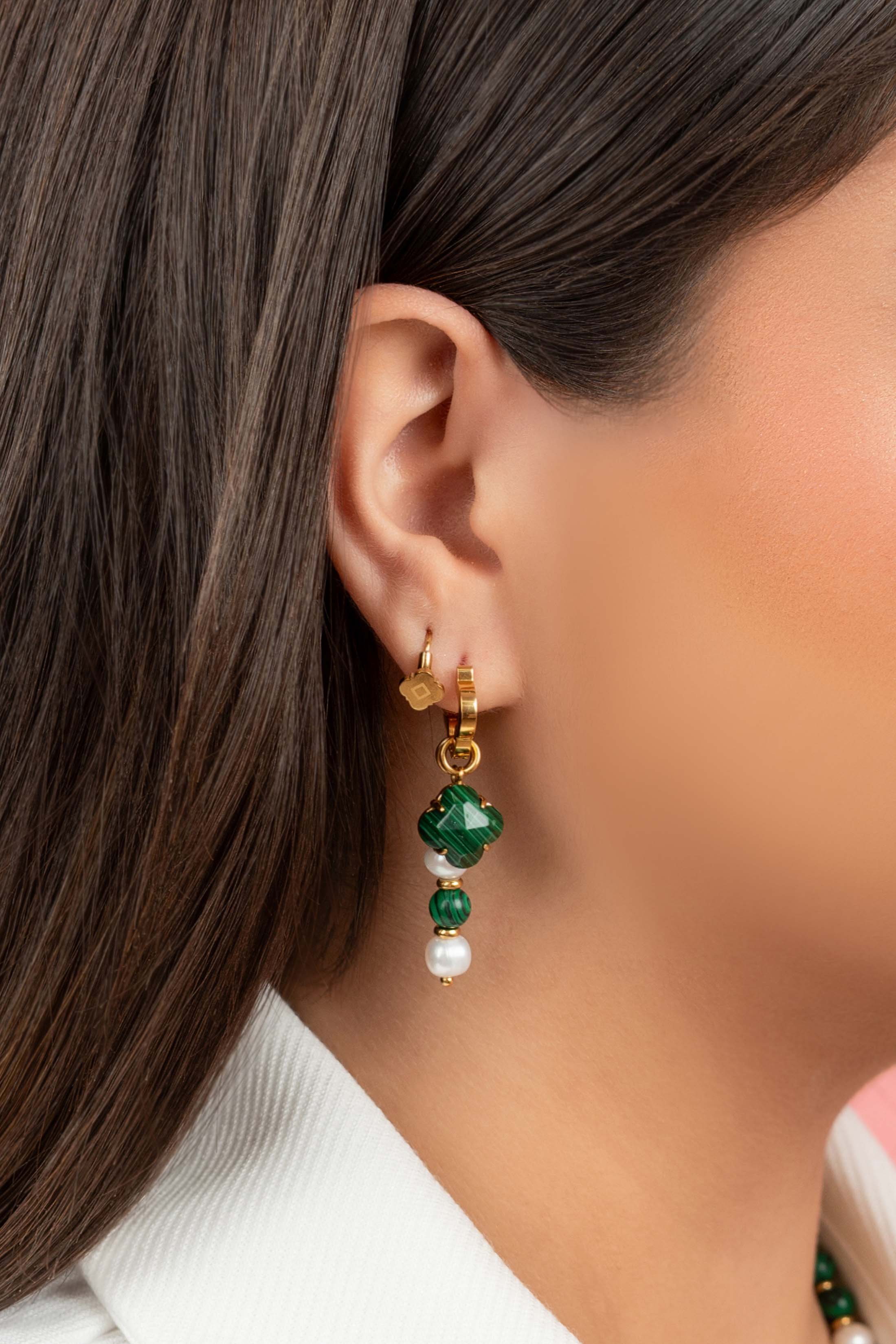Malachite Pearl Duo Earring Set