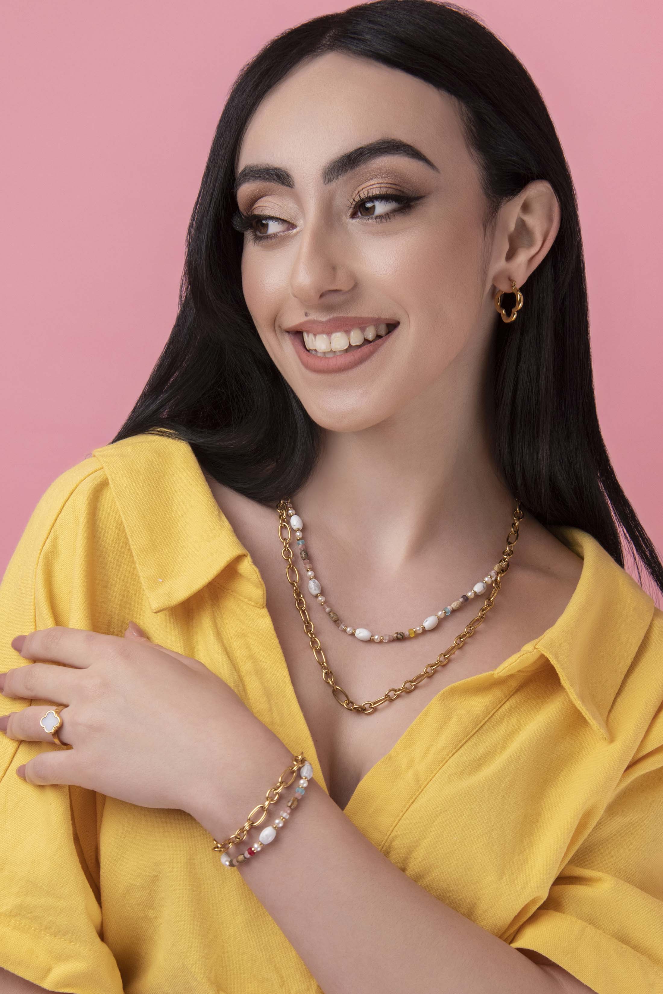 Link Beaded Double Chain Necklace