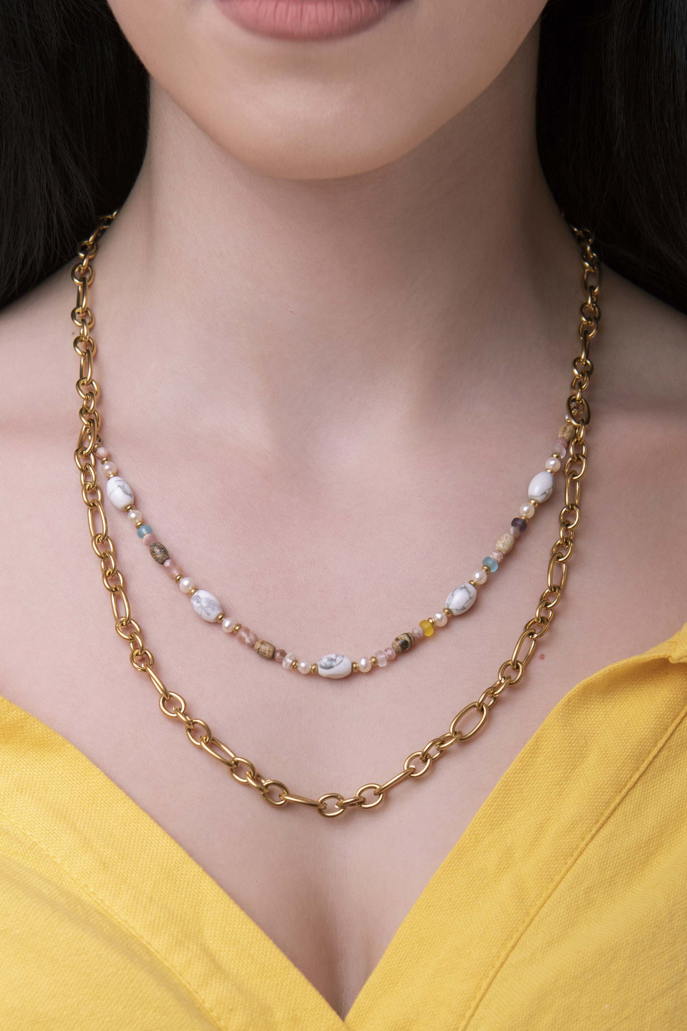 Link Beaded Double Chain Necklace