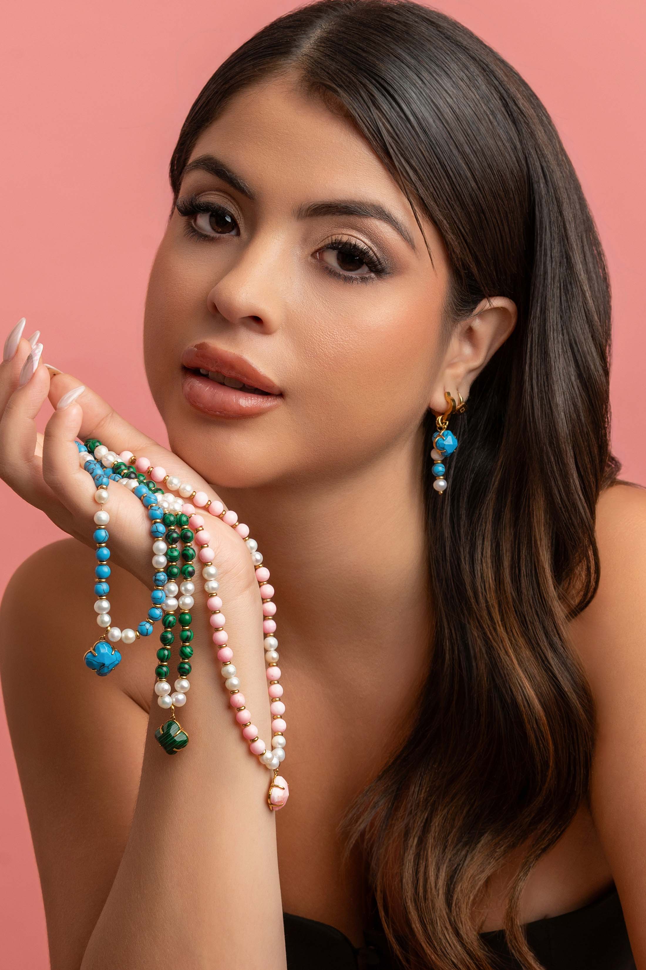 Turquoise Marble Pearl Necklace