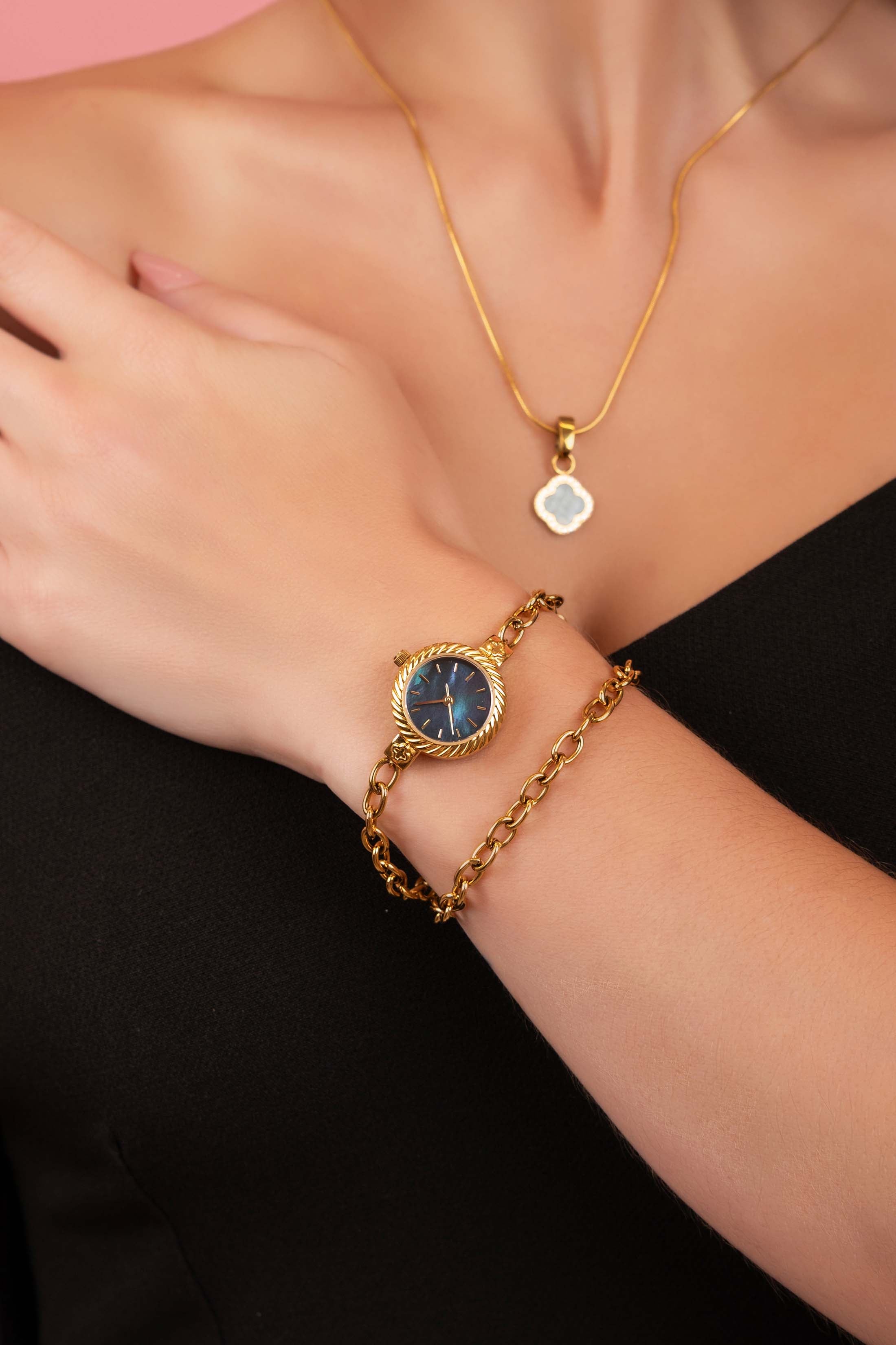 Noir Pearl Double Wrap Watch