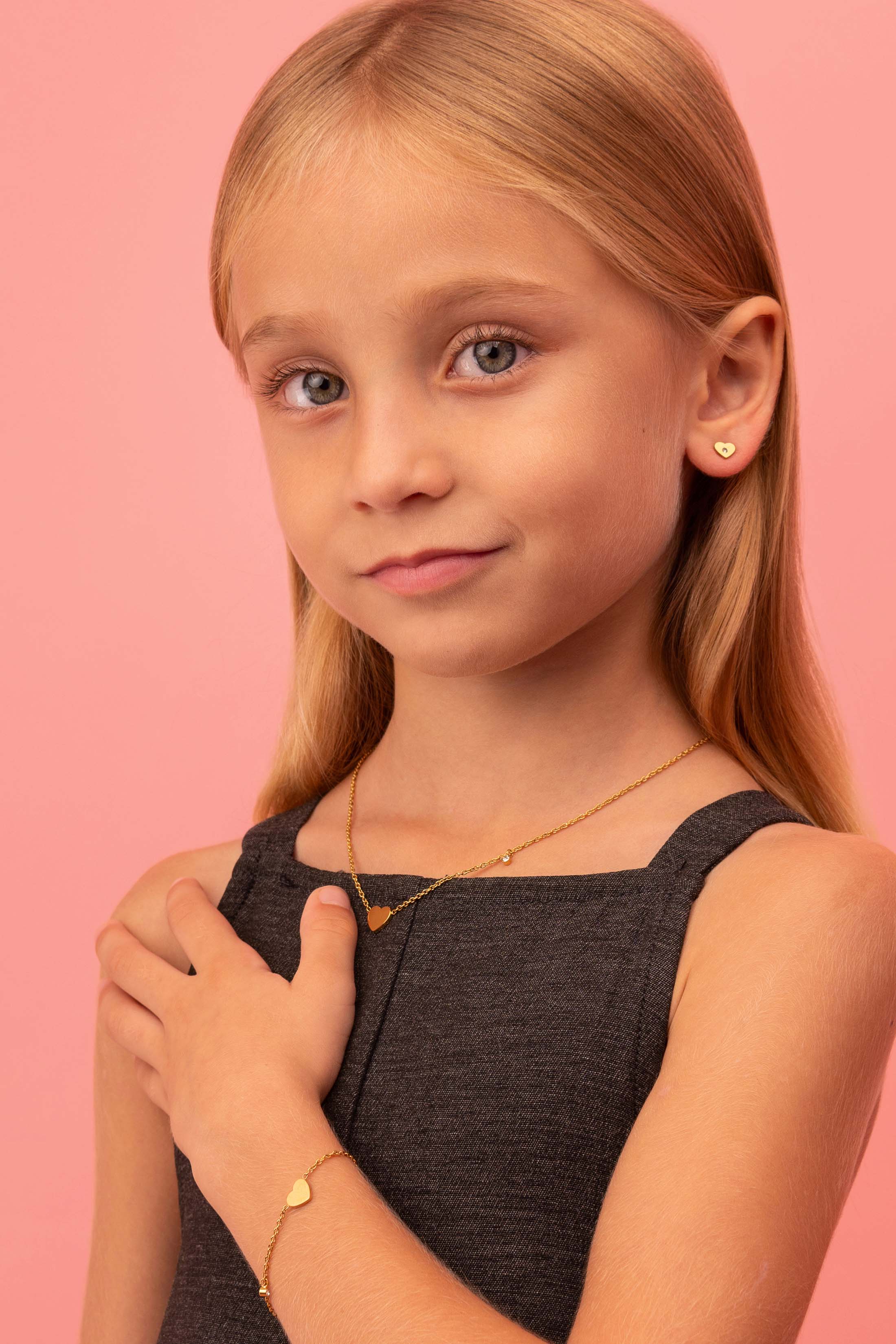 Petite Heart Gold Stud Earring Set