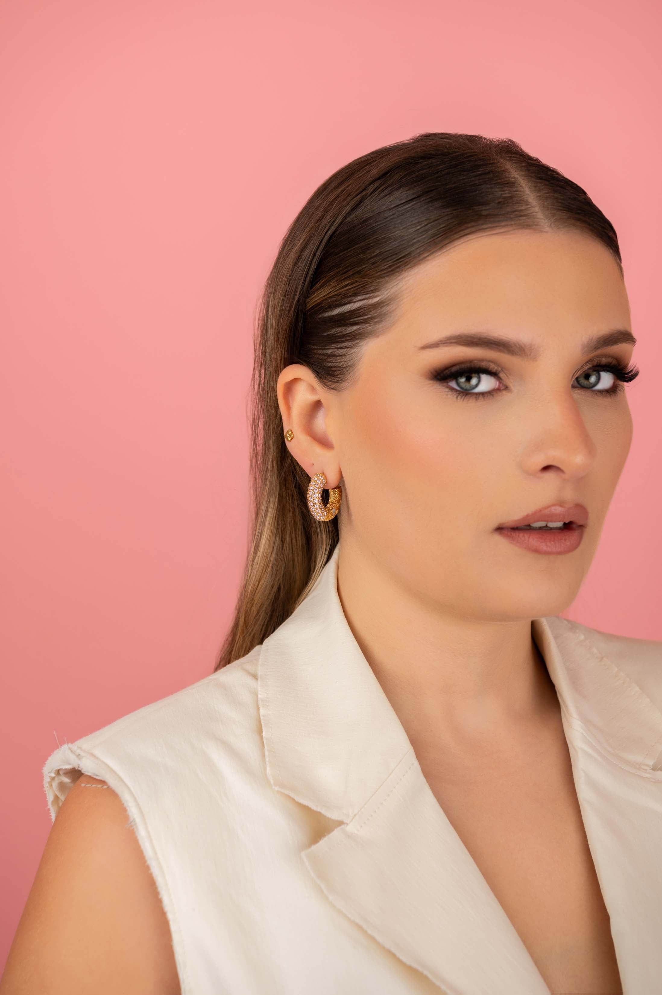 Blush Pavé Patterned Hoop Earring Set