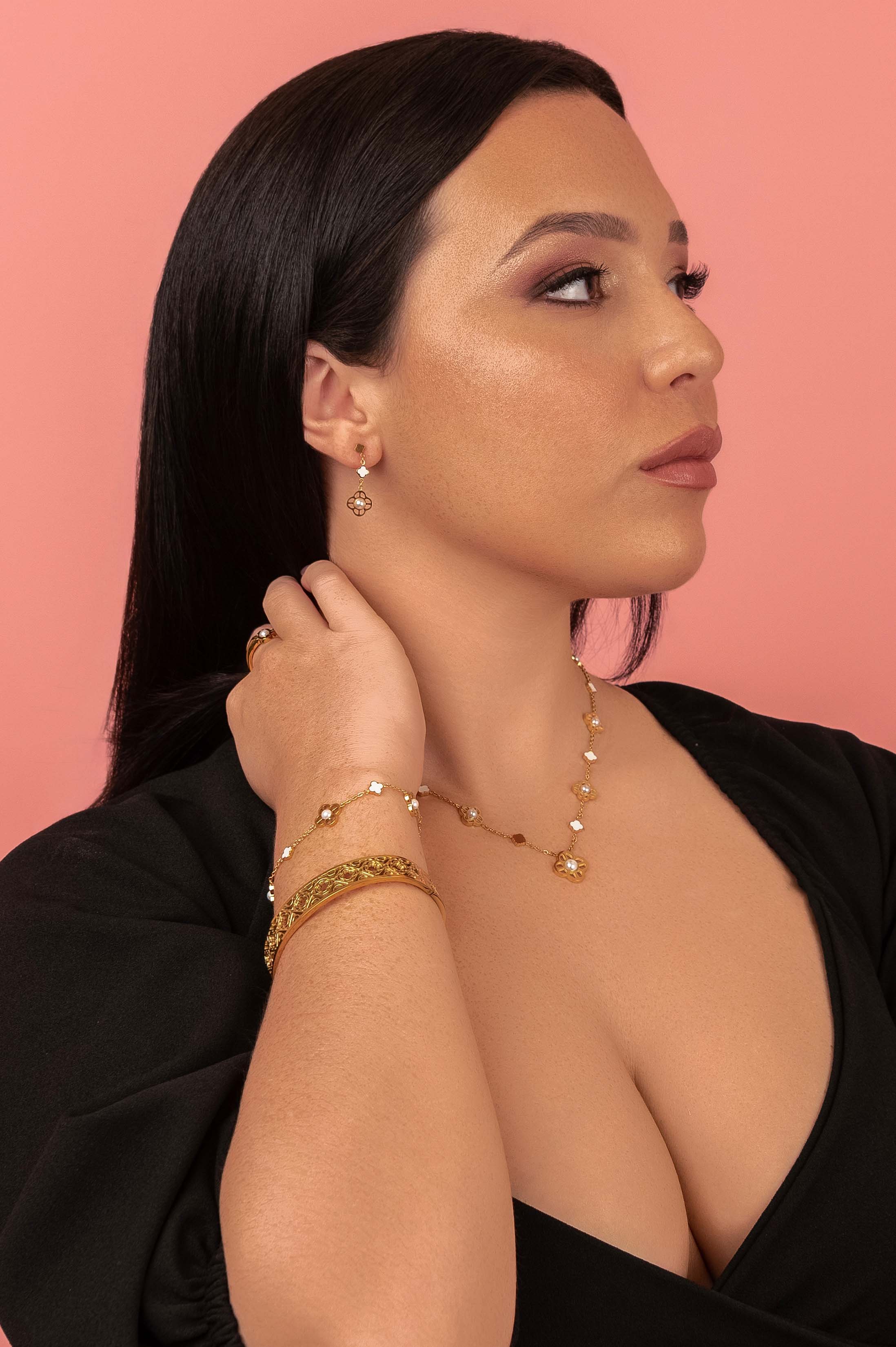 Carisma Pearl Flower Drop Stud Earring Set