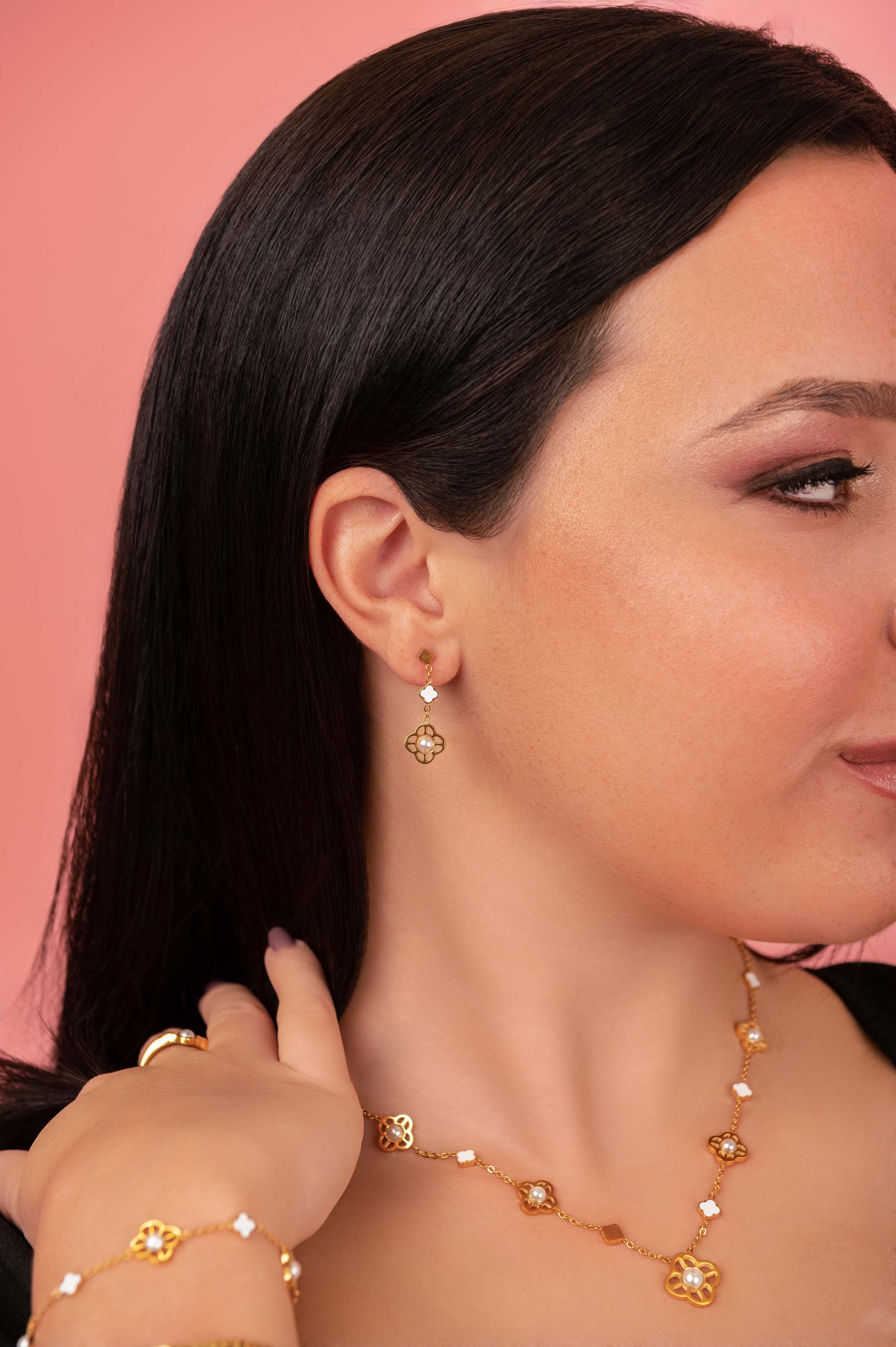 Carisma Pearl Flower Drop Stud Earring Set