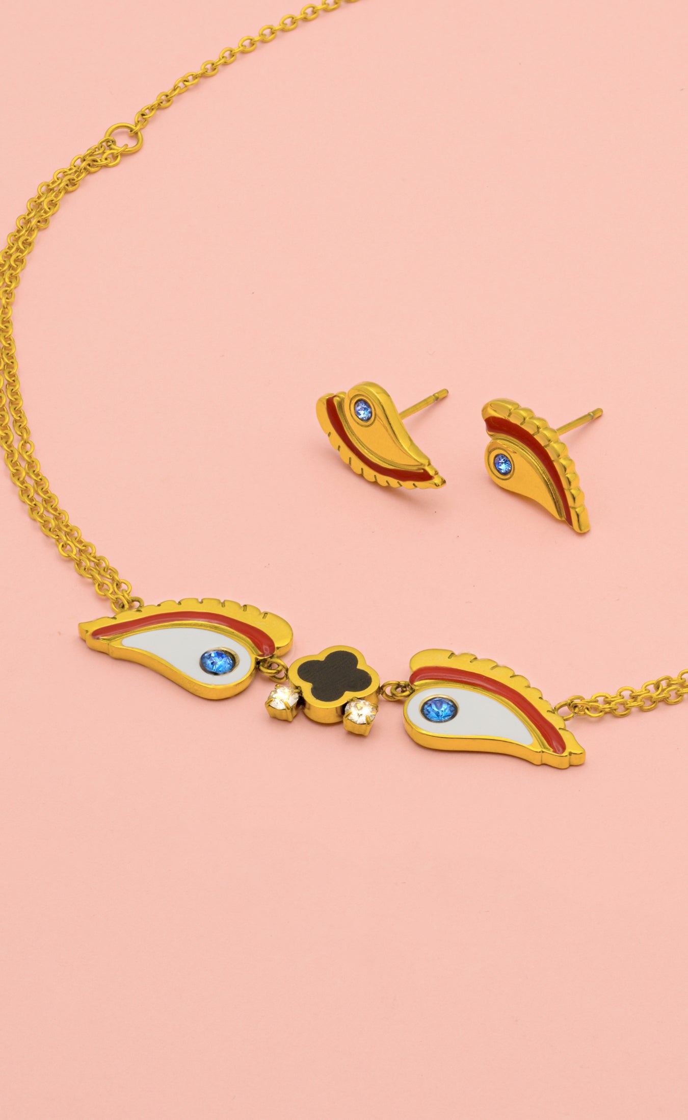 Luzzu Eye Choker Necklace & Golden Luzzu Eye Stud Earring Set Gift Set