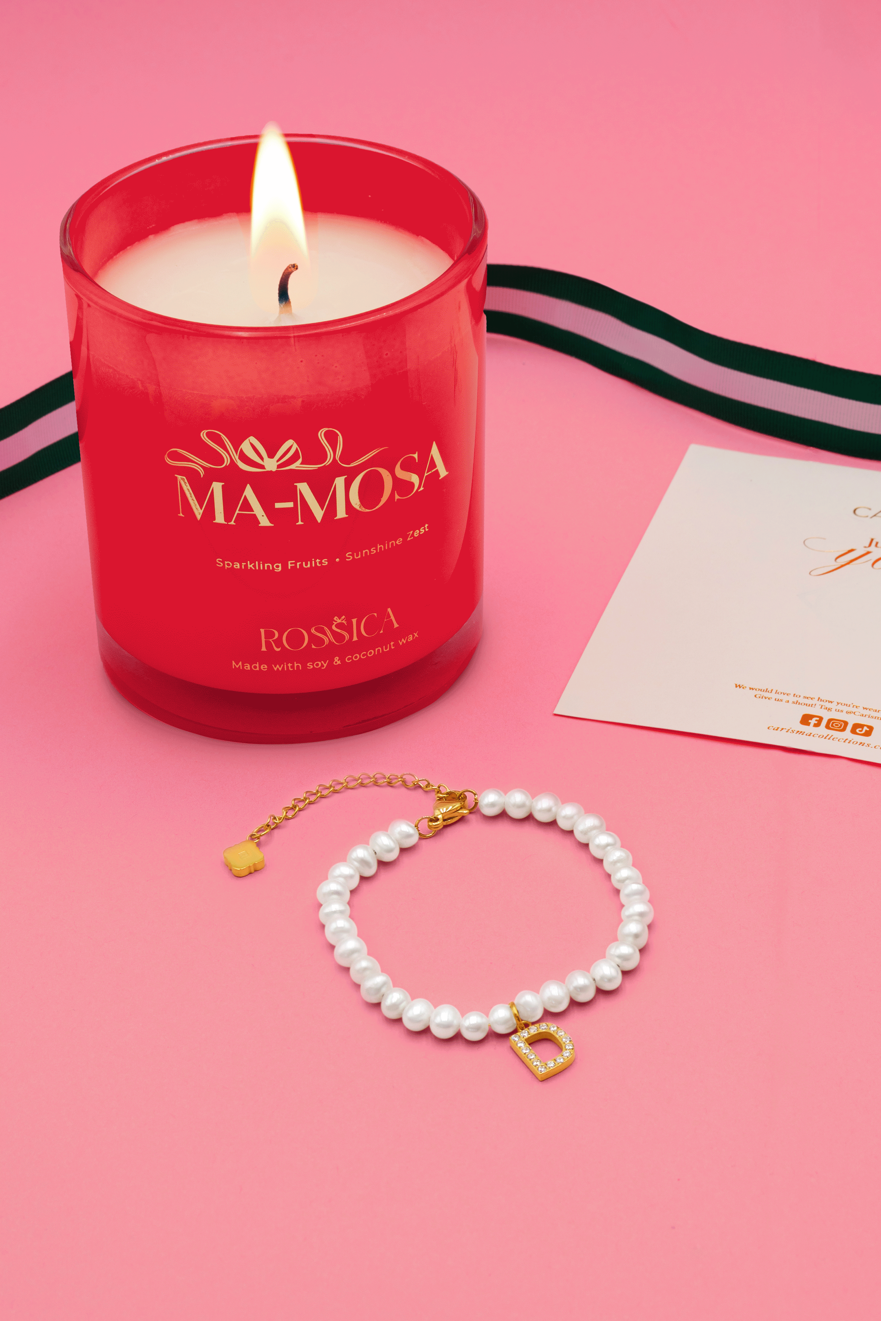 Initial Freshwater Pearl Bracelet & Rossica Candle Gift Set