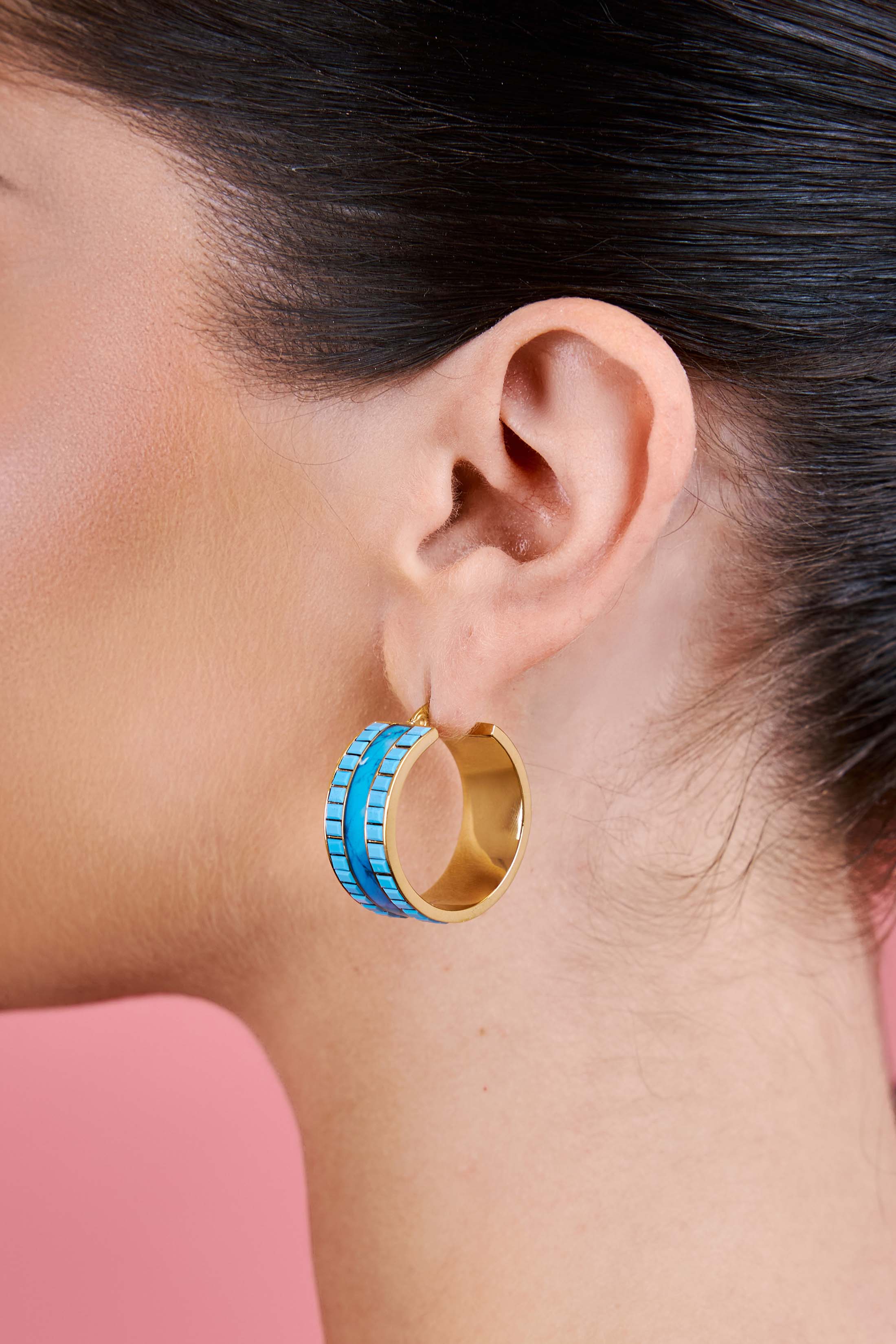 Faniello Turquoise Marble Hoop Earring Set